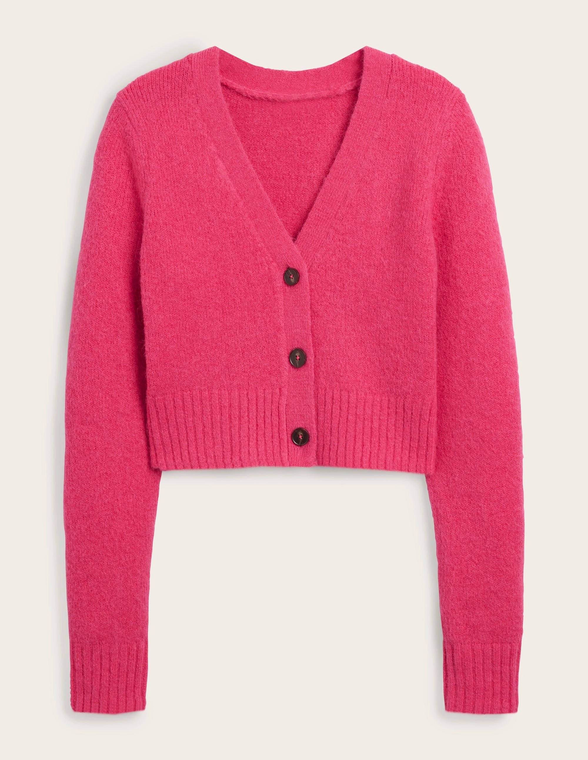 Fluffy Cropped V-Neck Cardigan-Virtual Pink