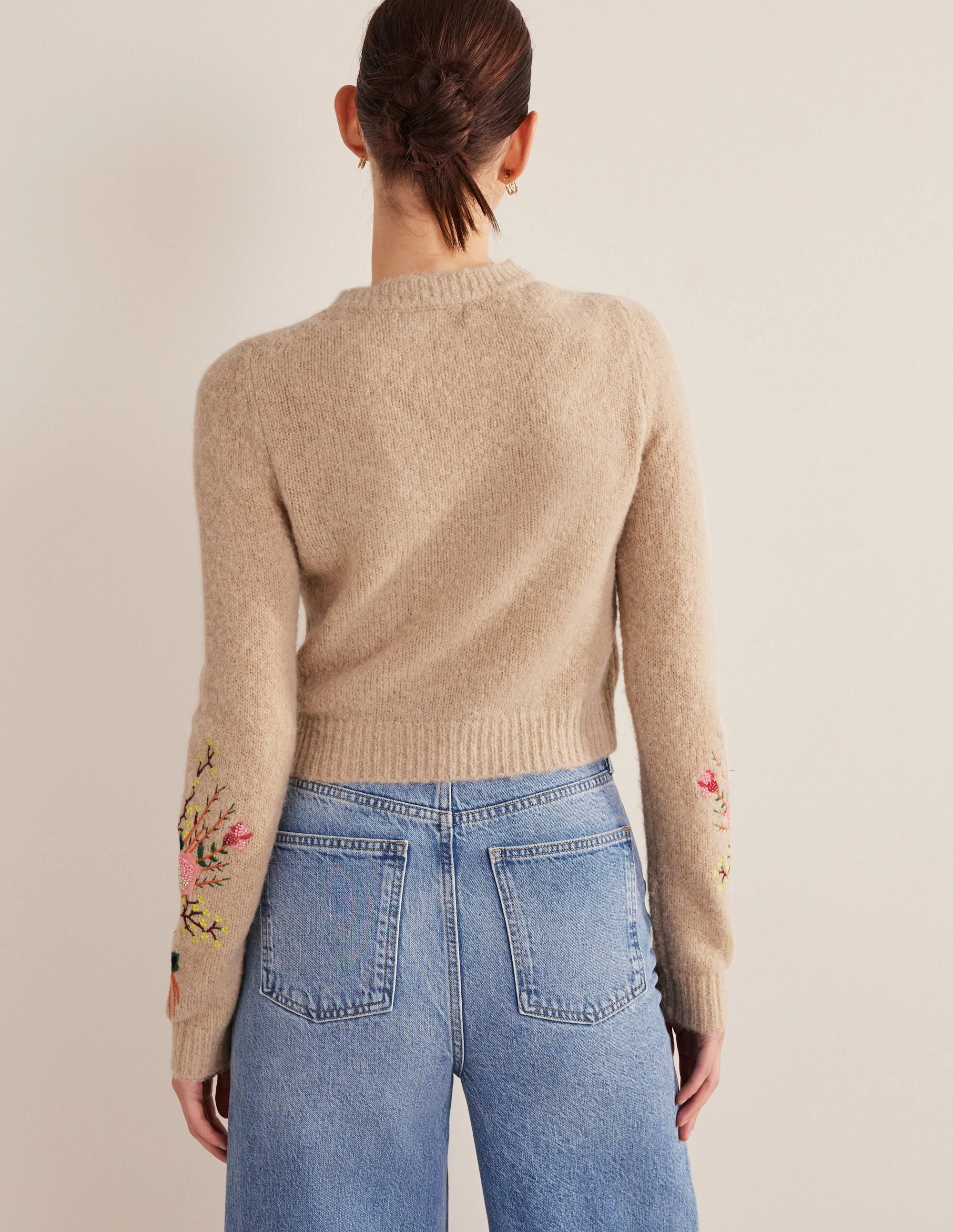 Fluffy Floral Detail Sweater-Chinchilla Melange Floral
