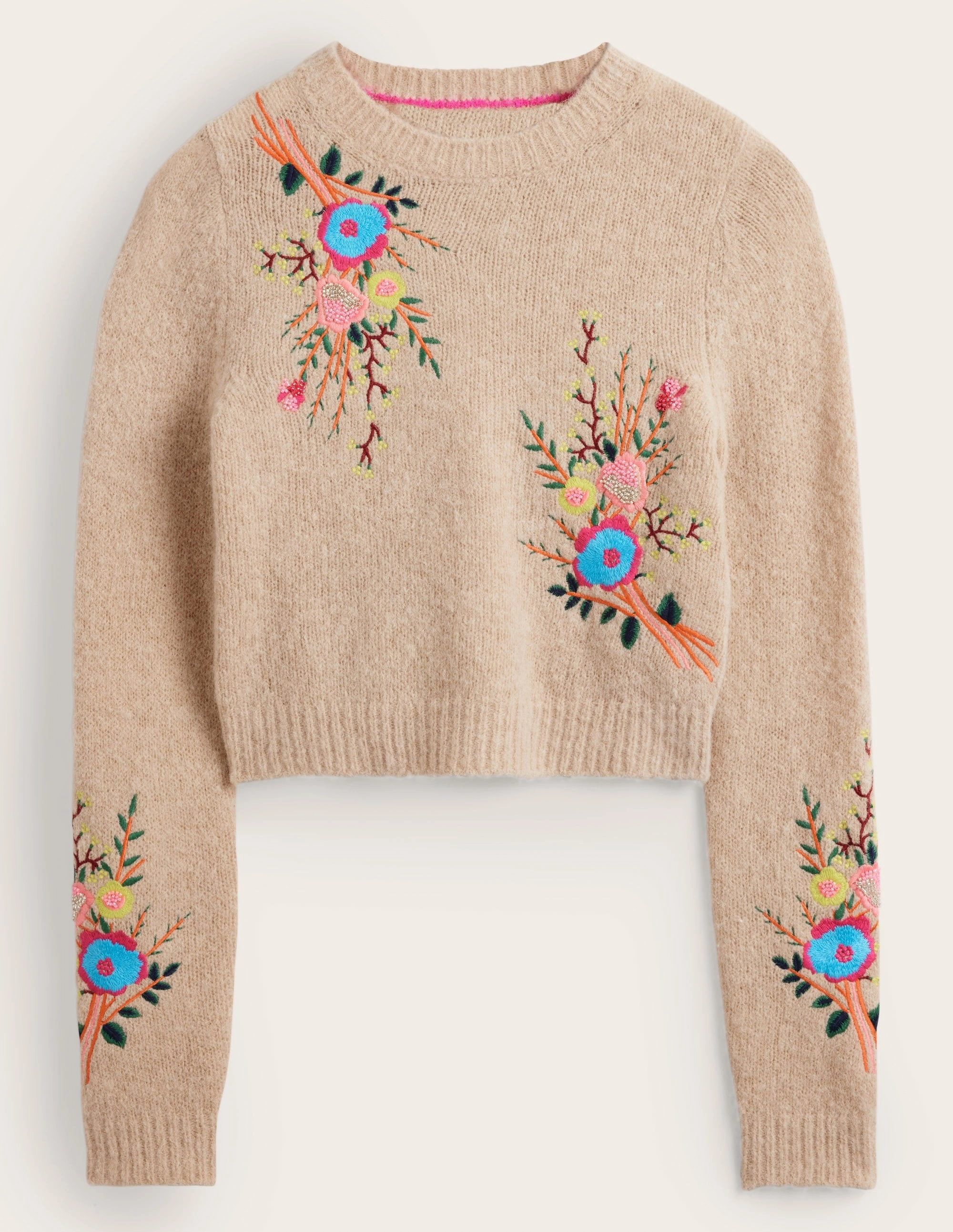 Fluffy Floral Detail Sweater-Chinchilla Melange Floral