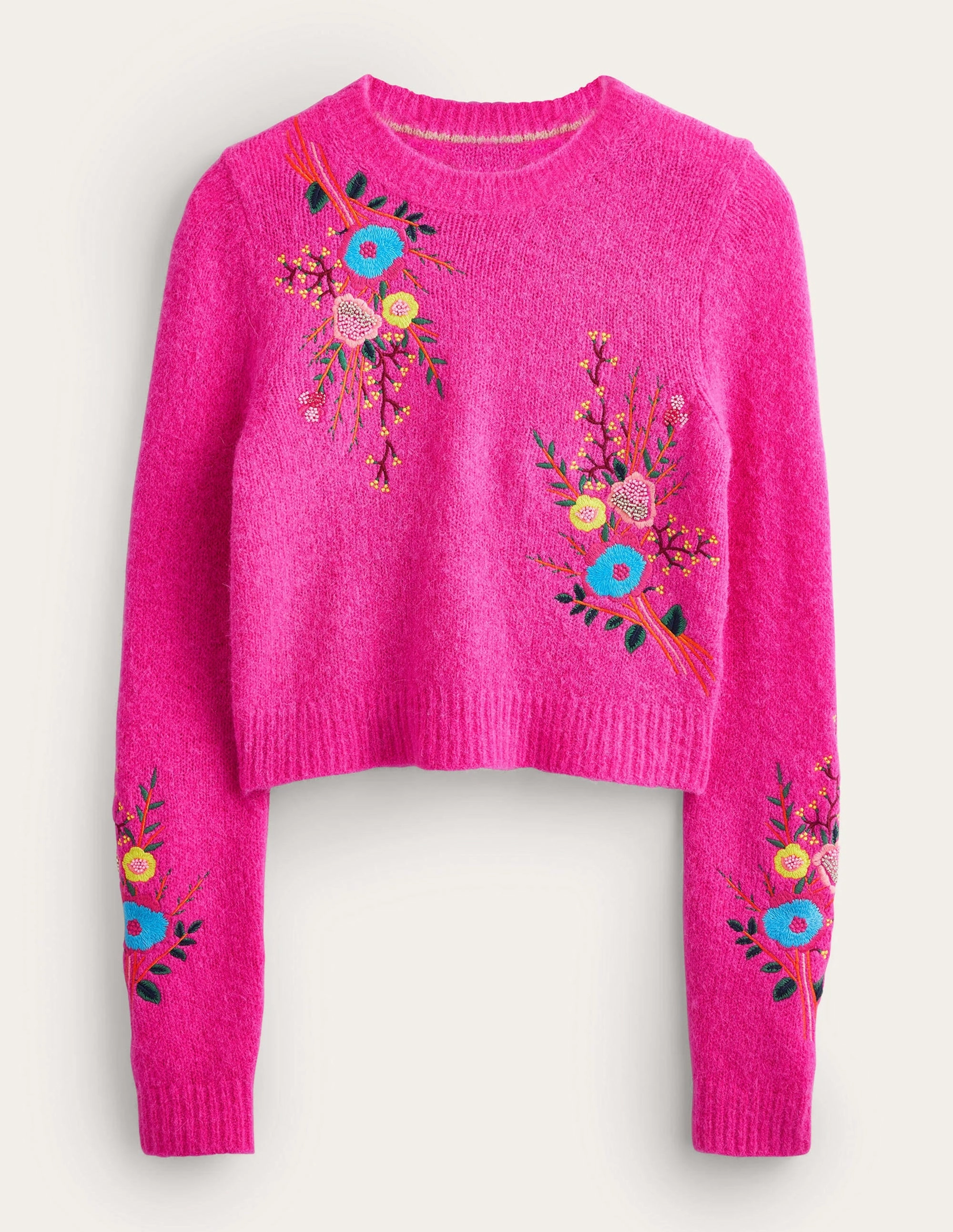 Fluffy Floral Detail Sweater-Shocking Pink Floral