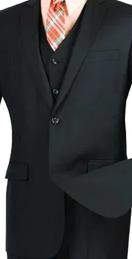 Formalita Collection: Black 3 Piece Solid Color Single Breasted Slim Fit Suit