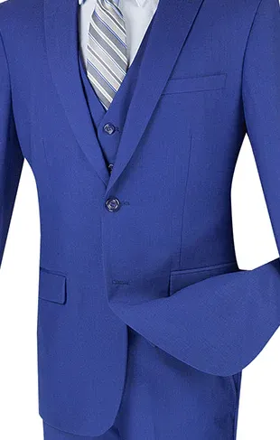 Formalita Collection: Twilight Blue 3 Piece Solid Color Single Breasted Slim Fit Suit