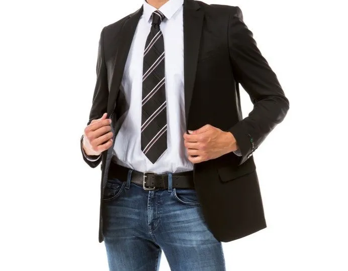 Fornido Collection: Black Solid Color Single Breasted Jacket- Modern Fit
