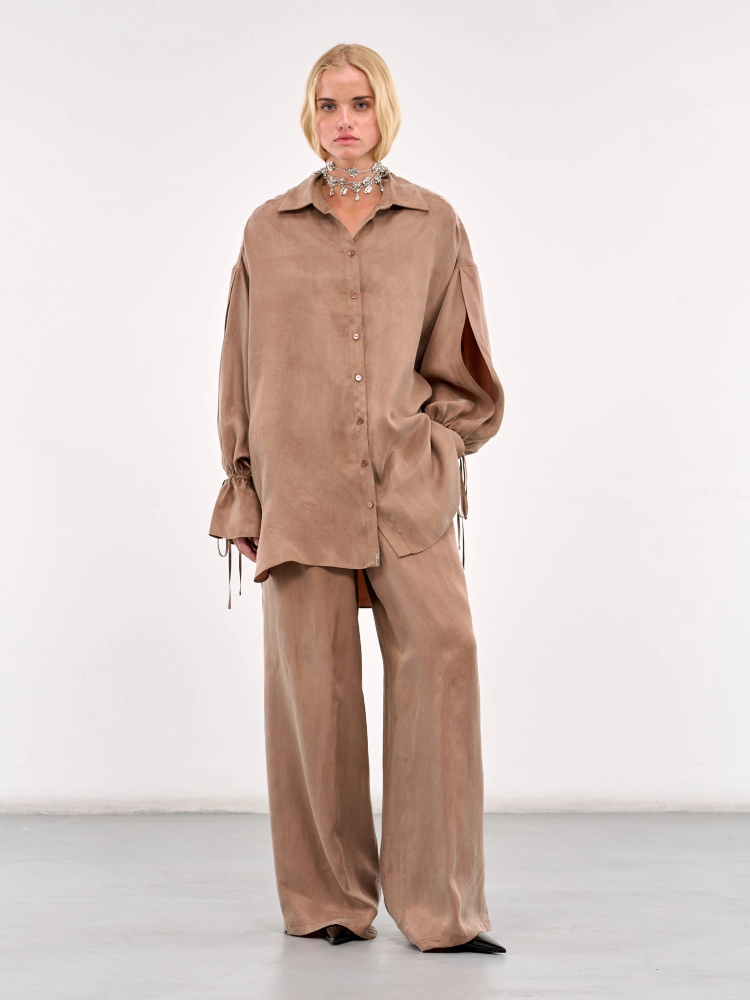 Gabardine Wide Leg Trousers (4P093A-N0555-BEAR-BROWN)