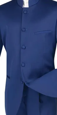Gentry Glam Collection: Navy 2 Piece Banded Collar Single Breasted Regular Fit Suit