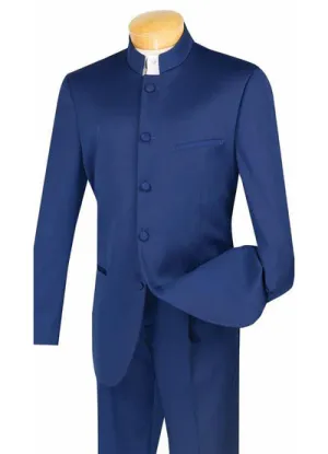 Gentry Glam Collection: Navy 2 Piece Banded Collar Single Breasted Regular Fit Suit