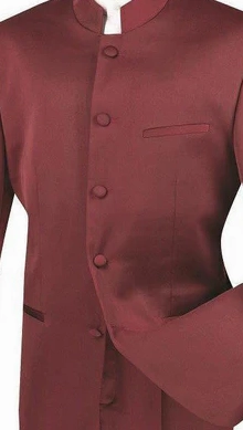 Gentry Glam Collection: Burgundy 2 Piece Banded Collar Single Breasted Regular Fit Suits