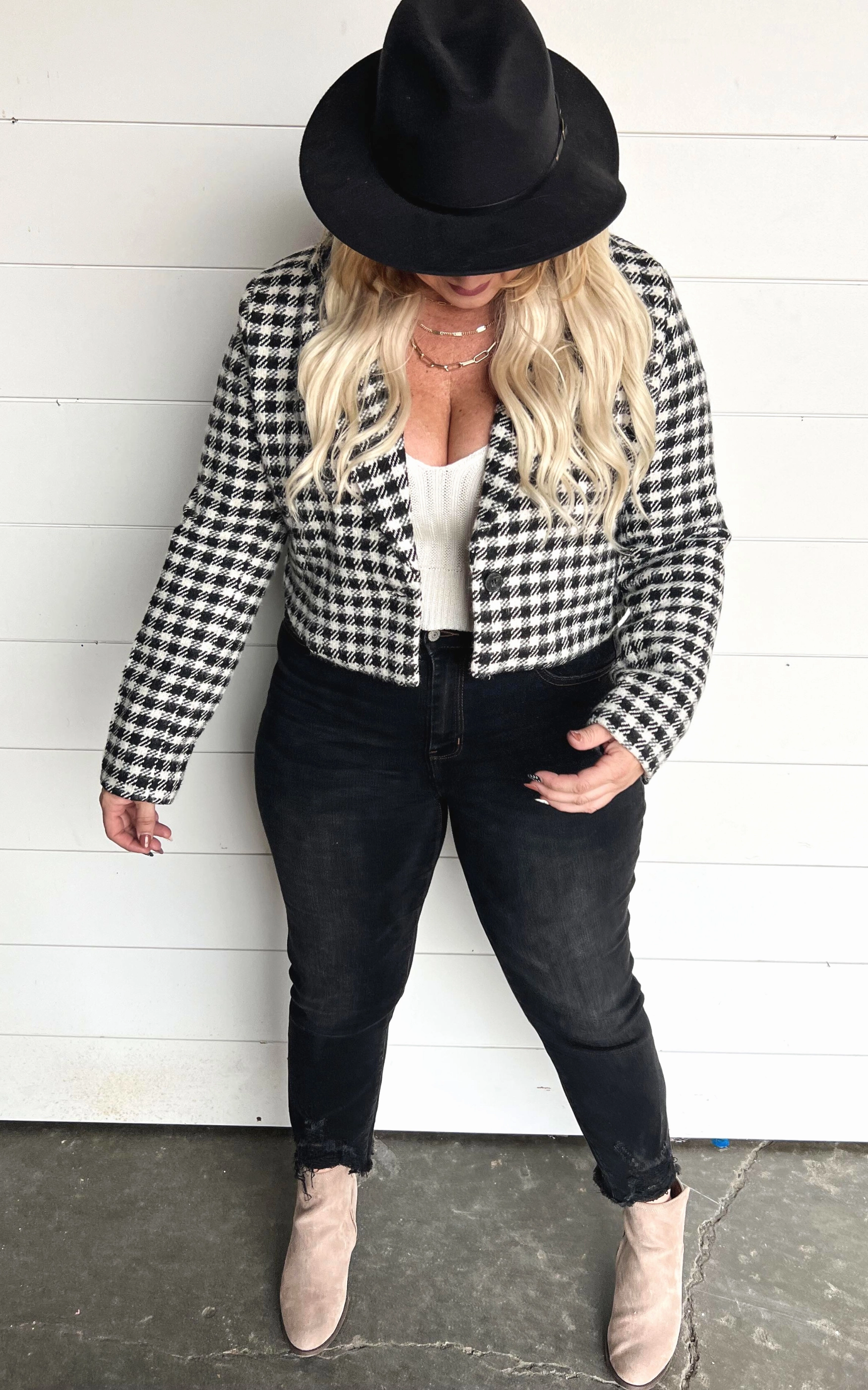 Gingham Plaid Blazer - White Birch | FINAL SALE