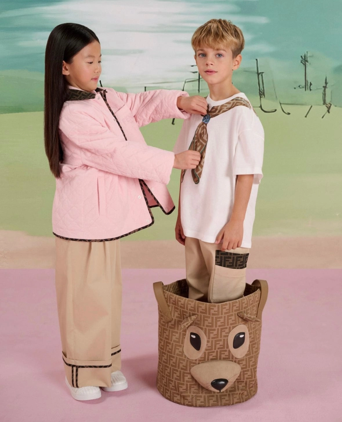 Girls Stretch Gabardine Trousers in Beige