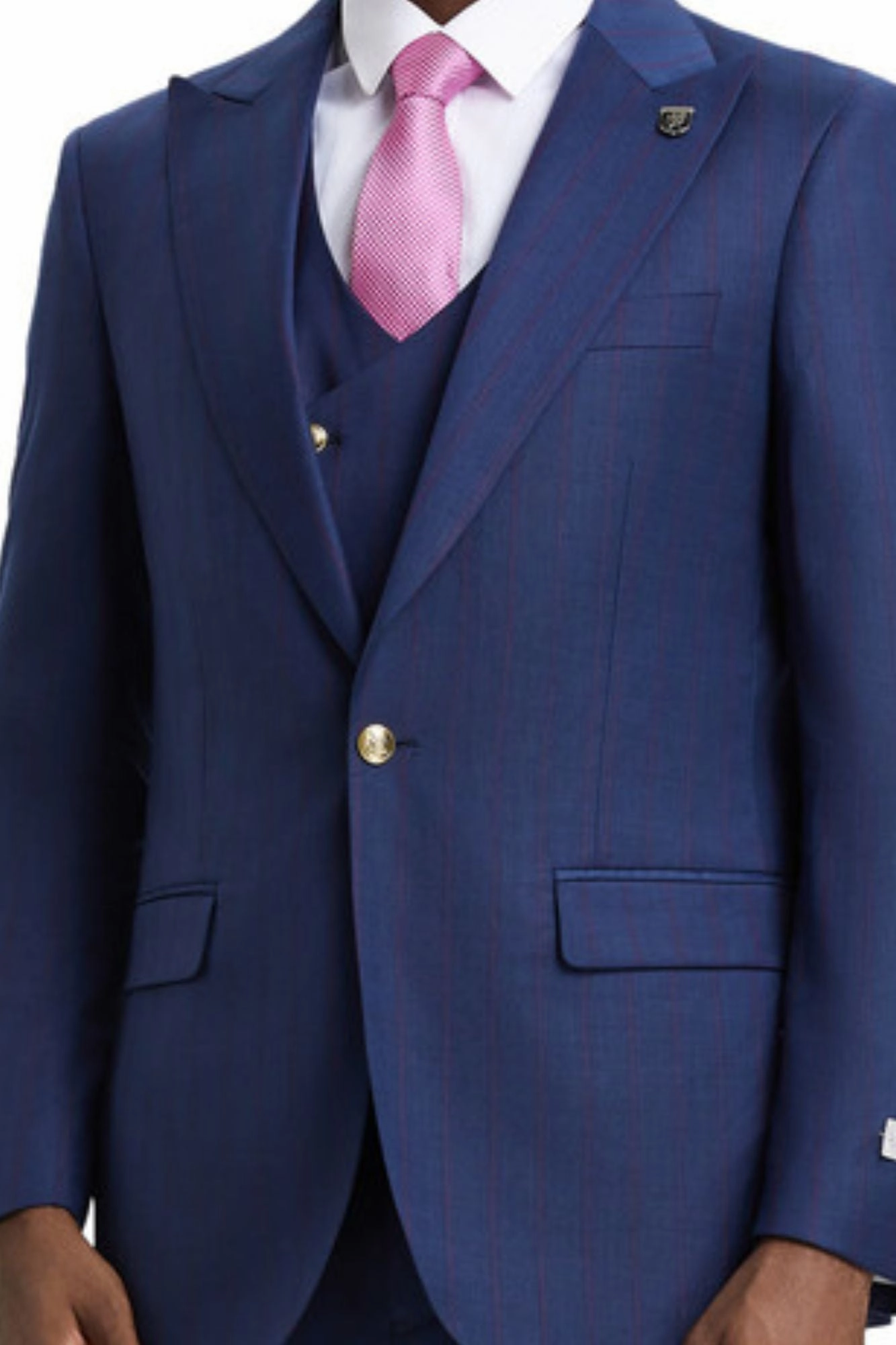 Glitzern Collection: Men's Navy Plaid Hybrid Fit 3 Piece Suit