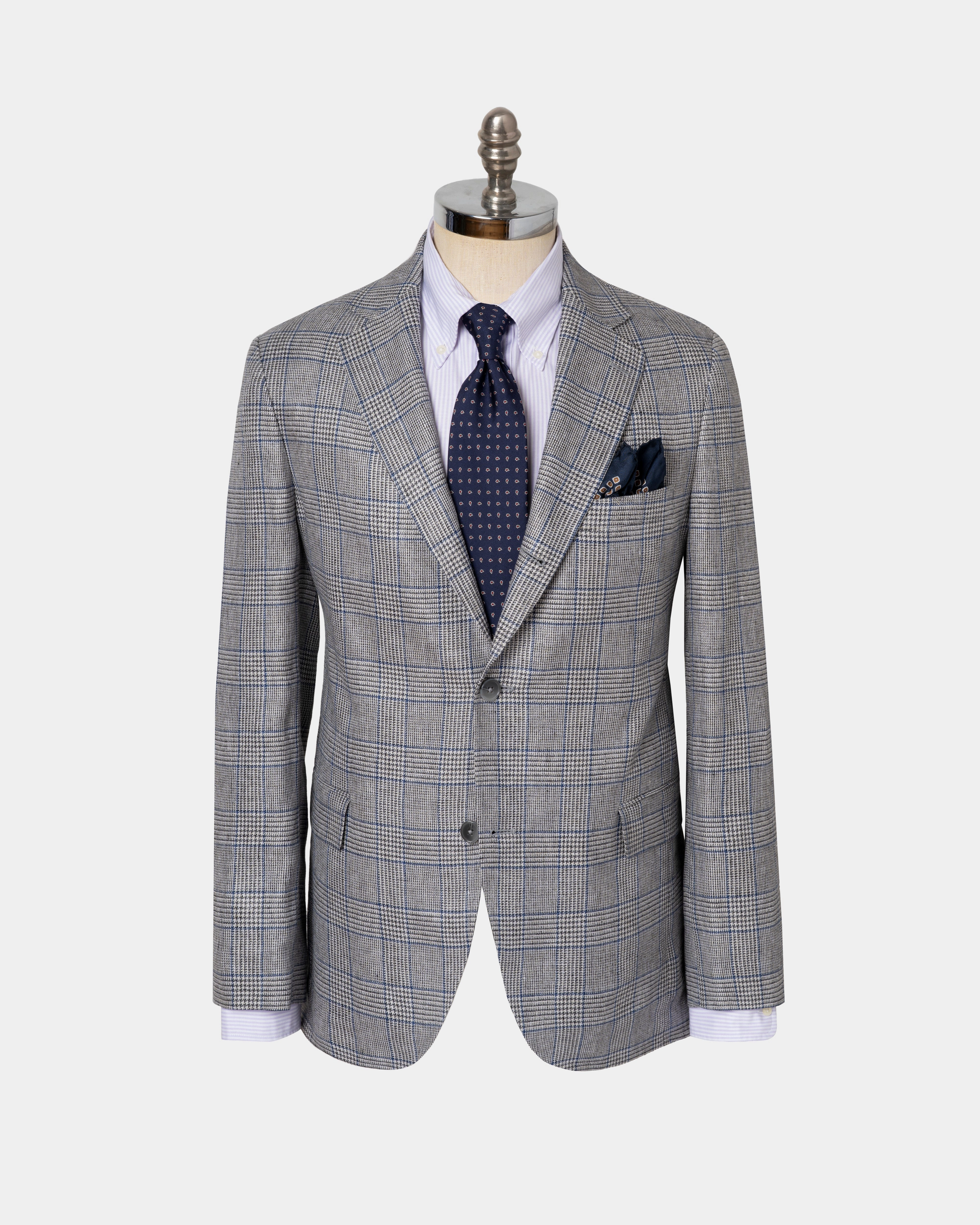 GREY/BLUE GLENPLAID SPORT COAT - TRIM FIT
