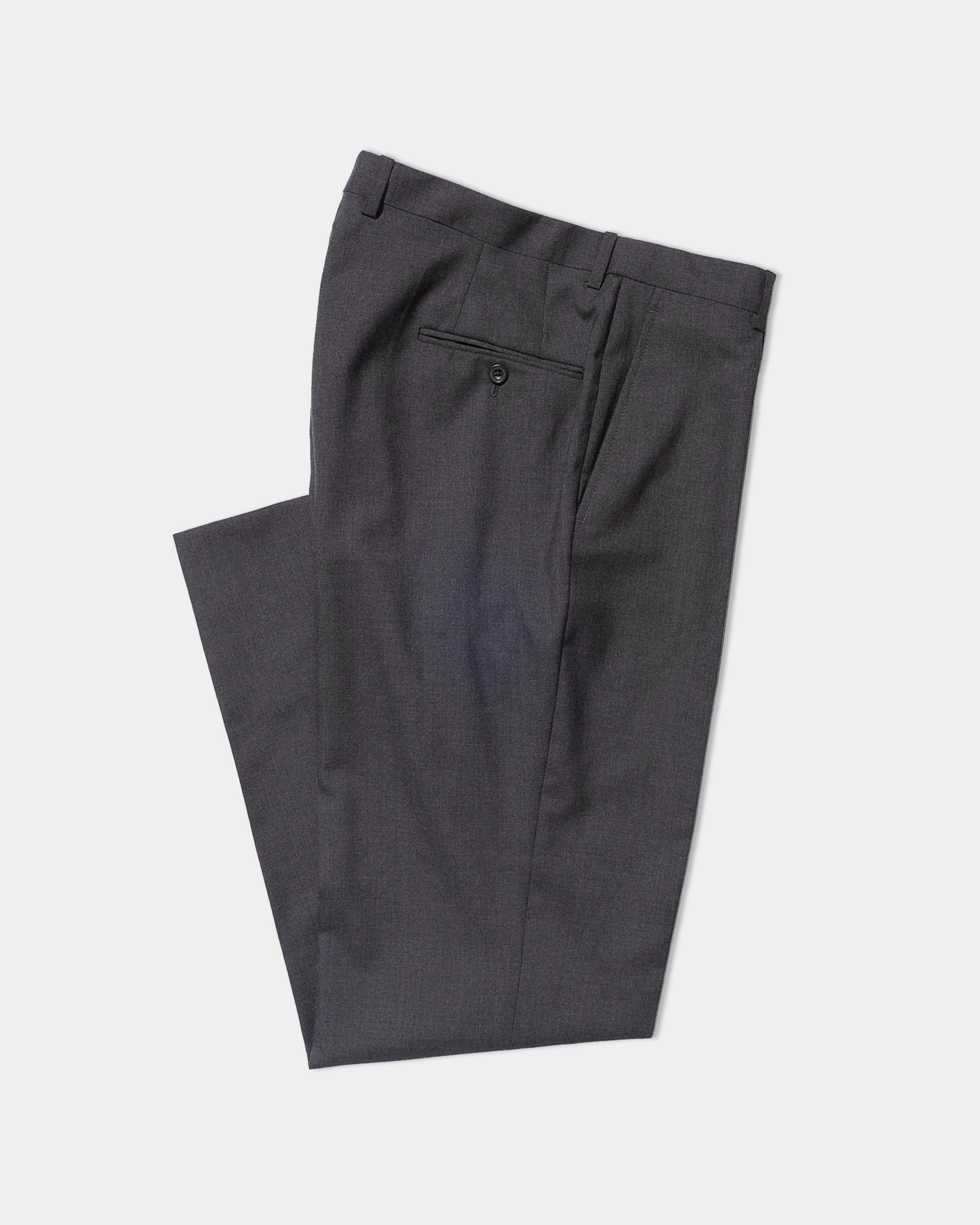 GREY SINGLE PLEAT WOOL TROUSER