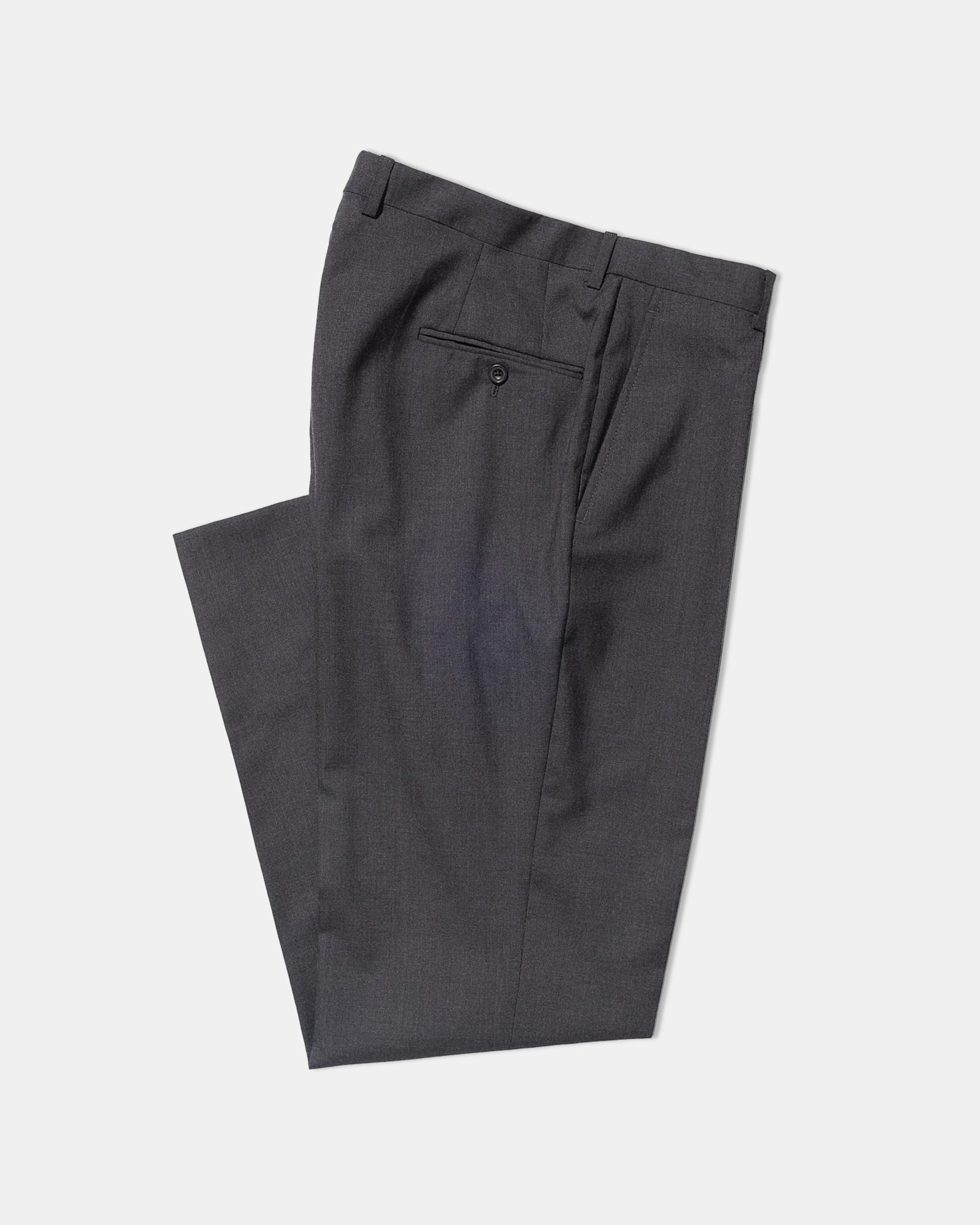 GREY SINGLE PLEAT WOOL TROUSER