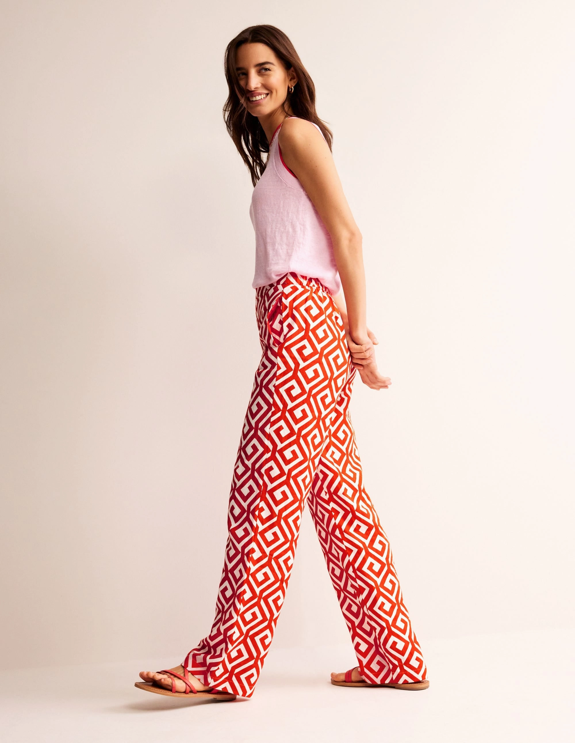 Hampstead Linen Pants-Flame Scarlet, Maze