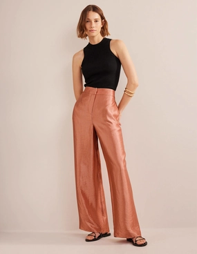 High Rise Palazzo Pants-Satin