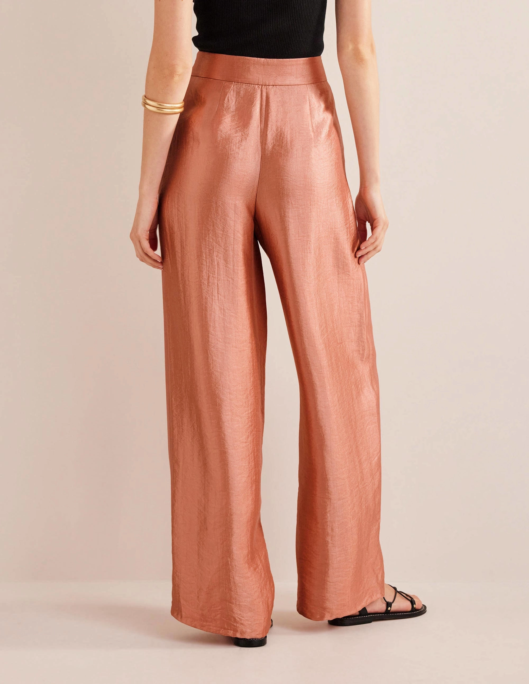 High Rise Palazzo Pants-Satin