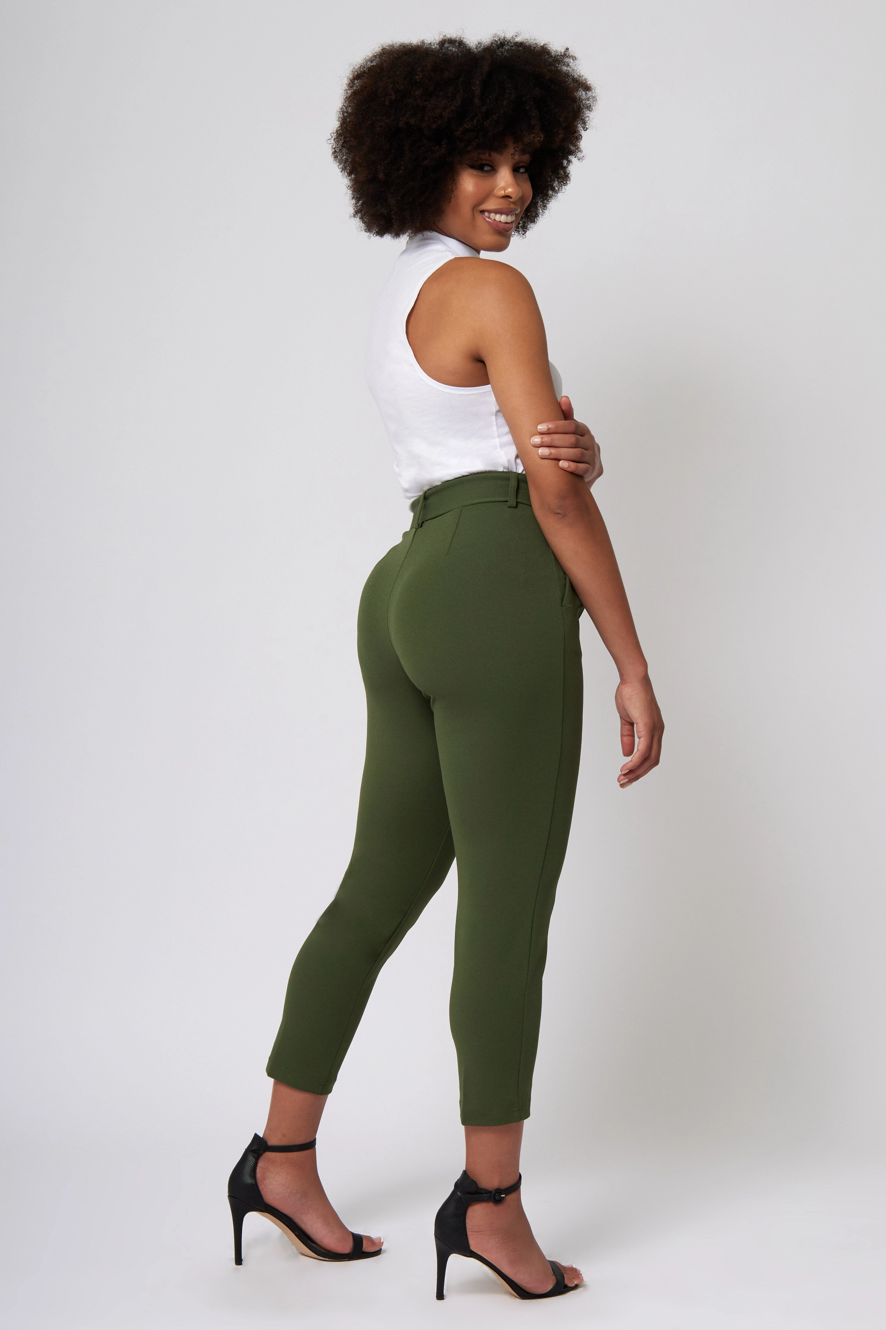 High Rise Self Buckle Knit Crepe Trousers