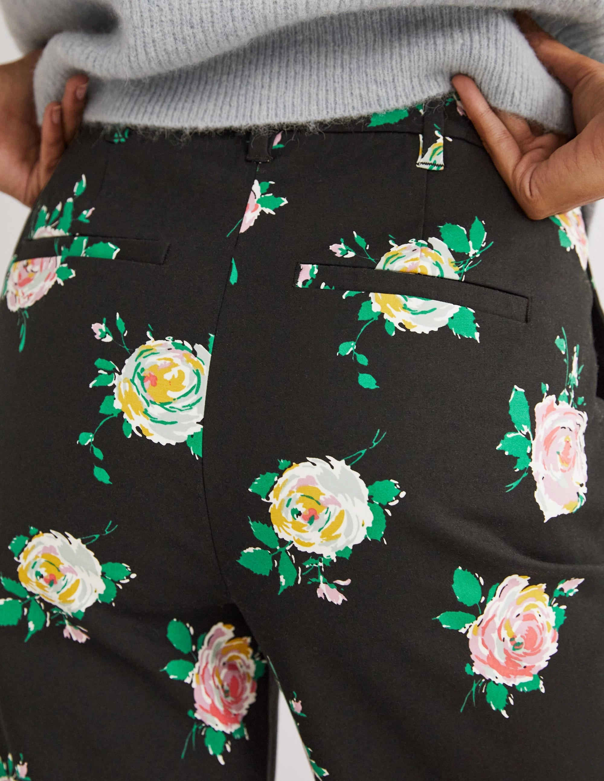 High Waisted Richmond Pants-Black, Painterly Rose