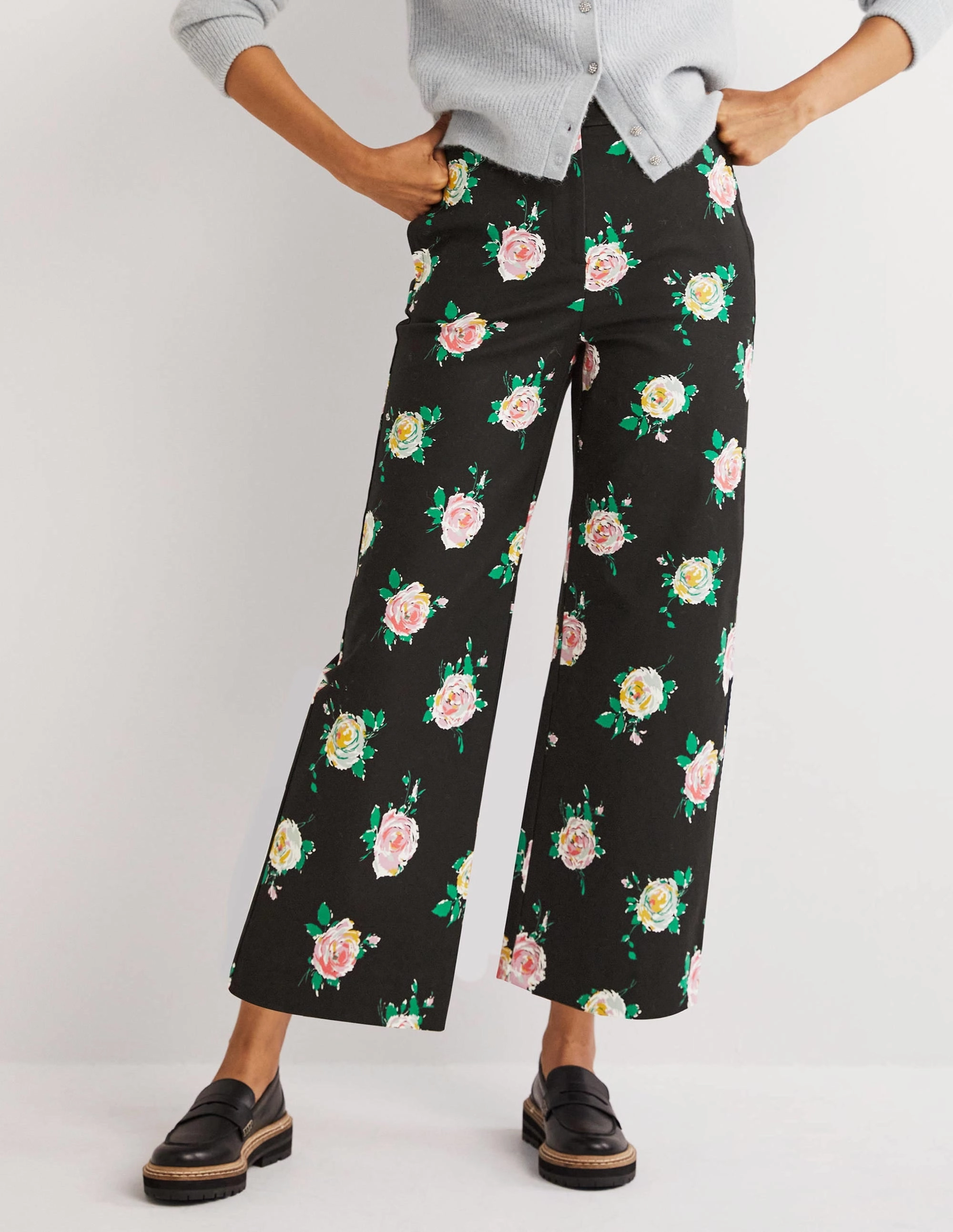 High Waisted Richmond Pants-Black, Painterly Rose