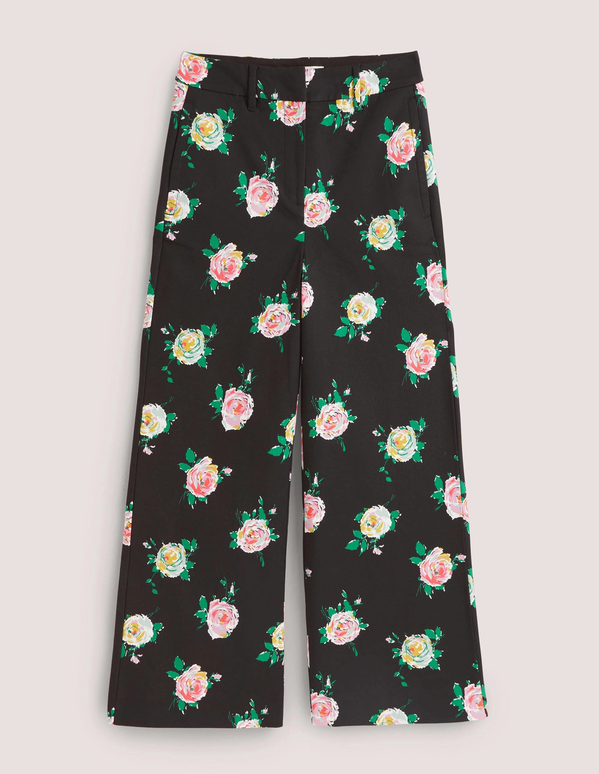 High Waisted Richmond Pants-Black, Painterly Rose