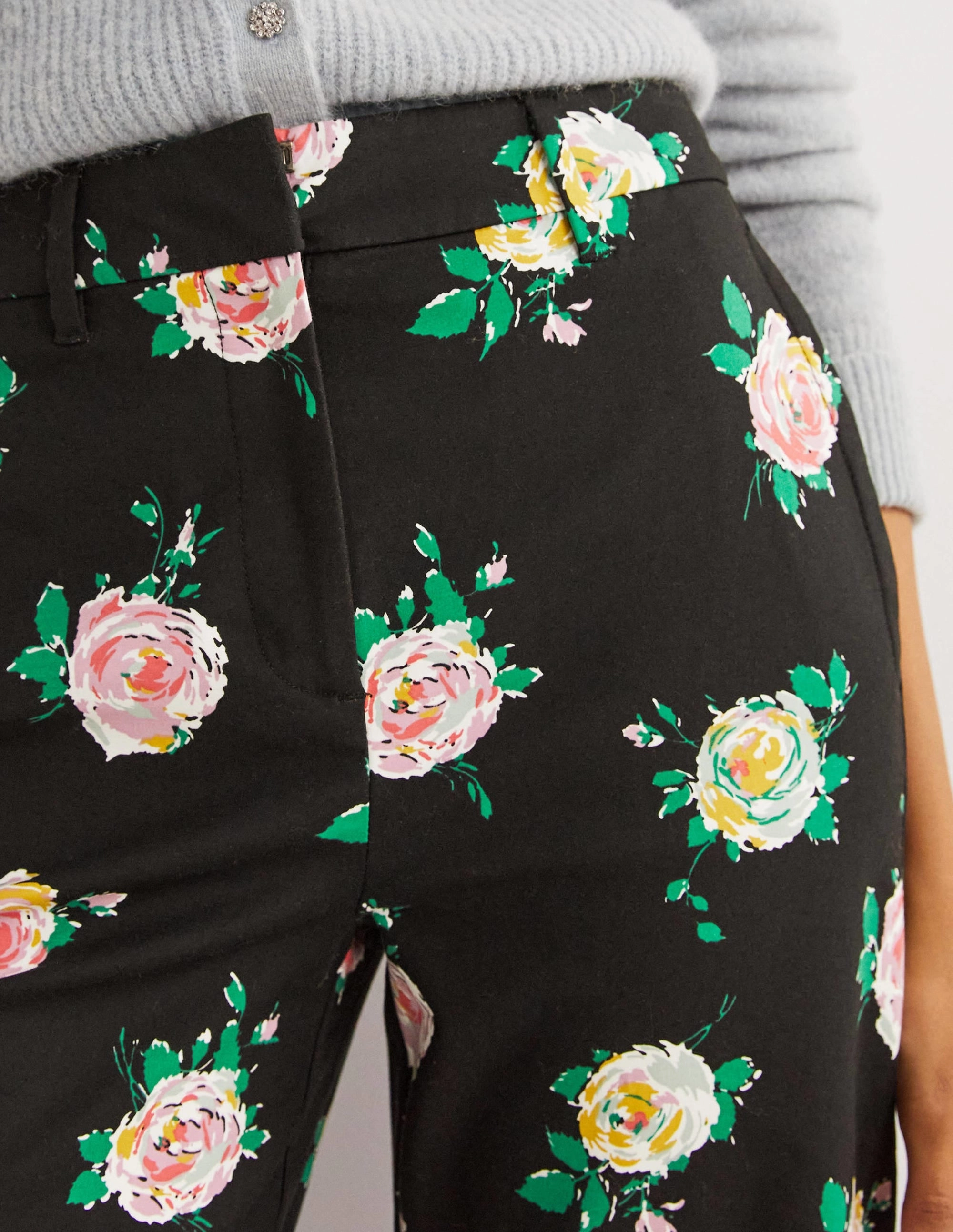 High Waisted Richmond Pants-Black, Painterly Rose