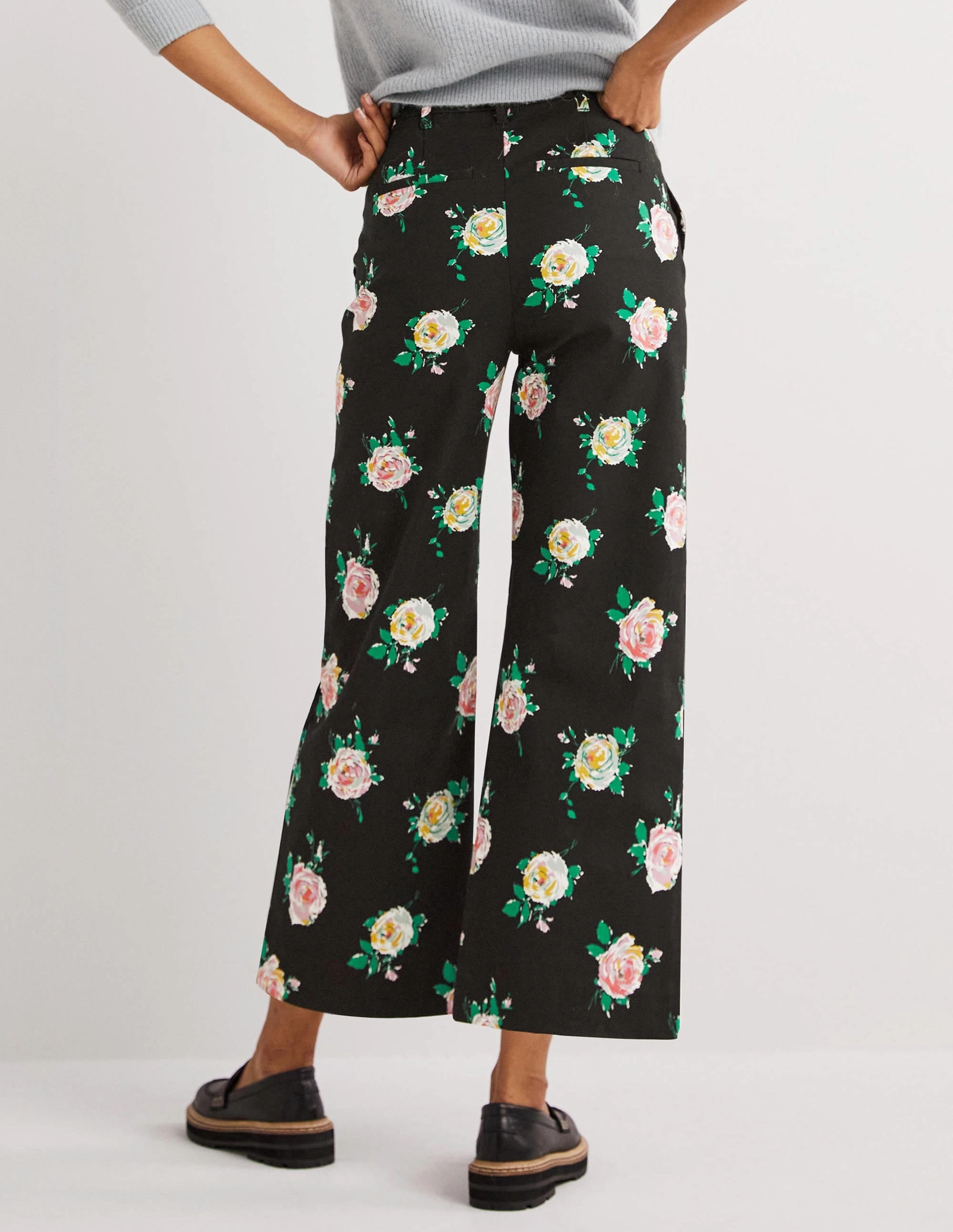 High Waisted Richmond Pants-Black, Painterly Rose