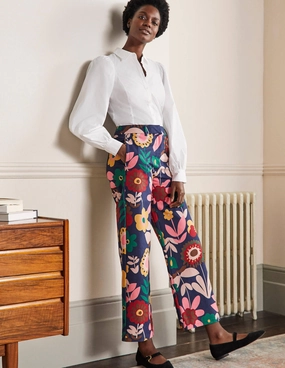 High Waisted Richmond Pants-French Navy, Flora Bloom