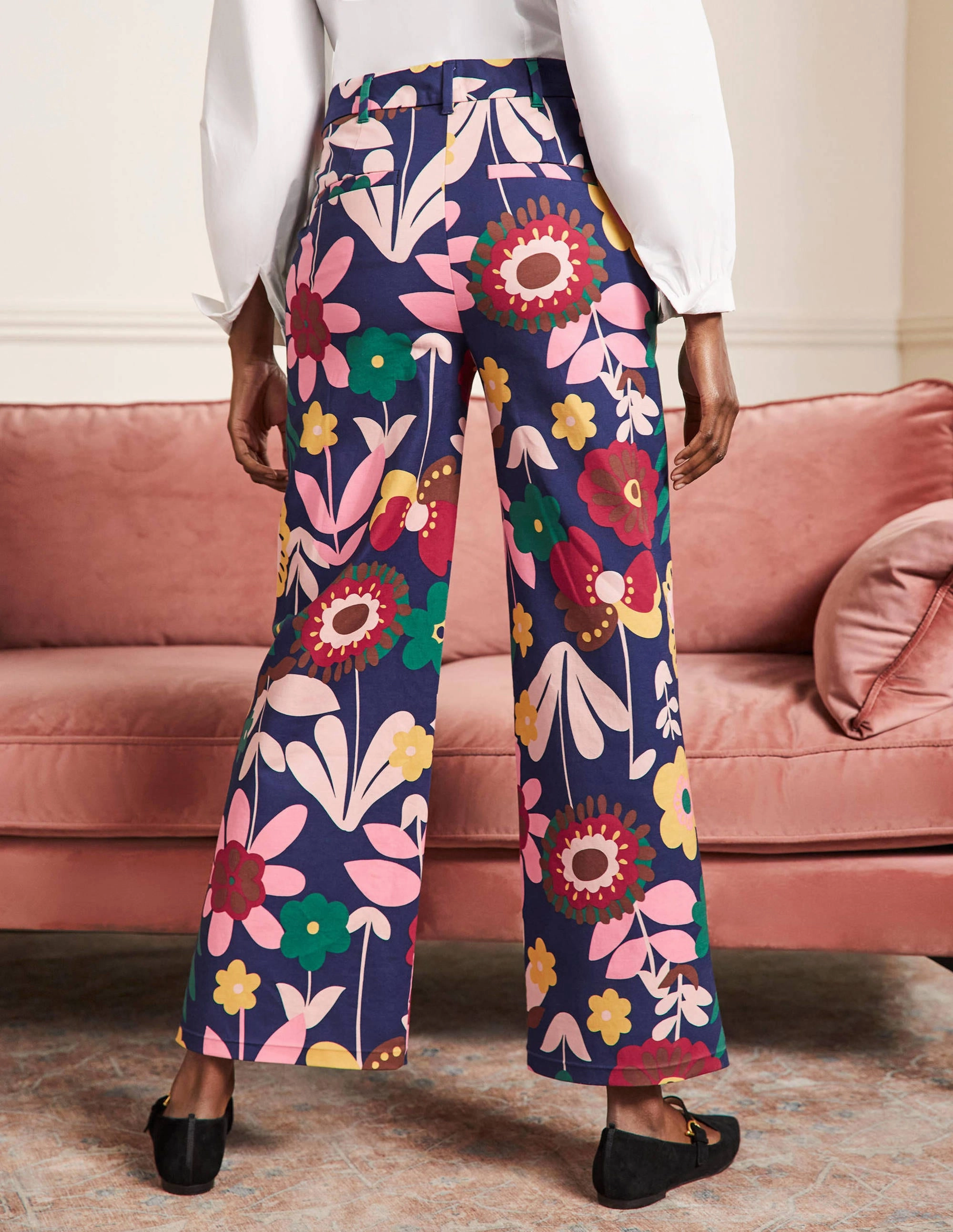 High Waisted Richmond Pants-French Navy, Flora Bloom