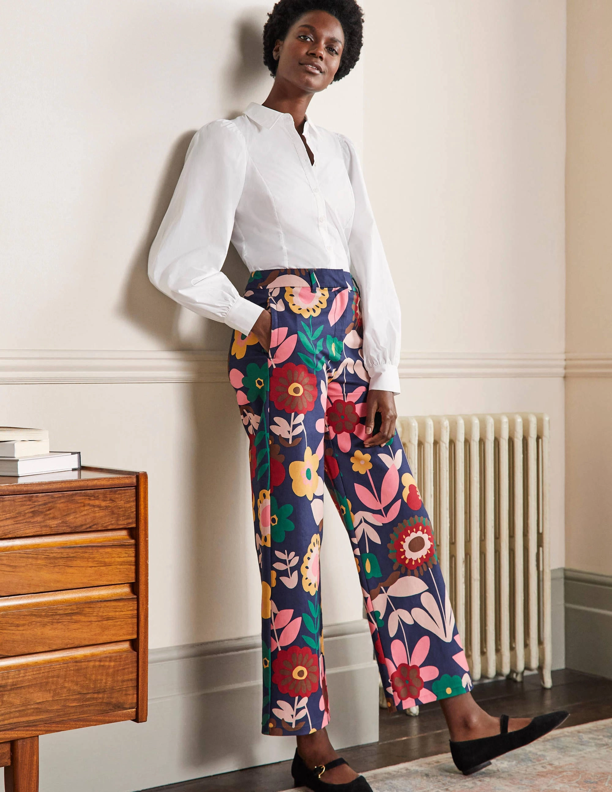 High Waisted Richmond Pants-French Navy, Flora Bloom