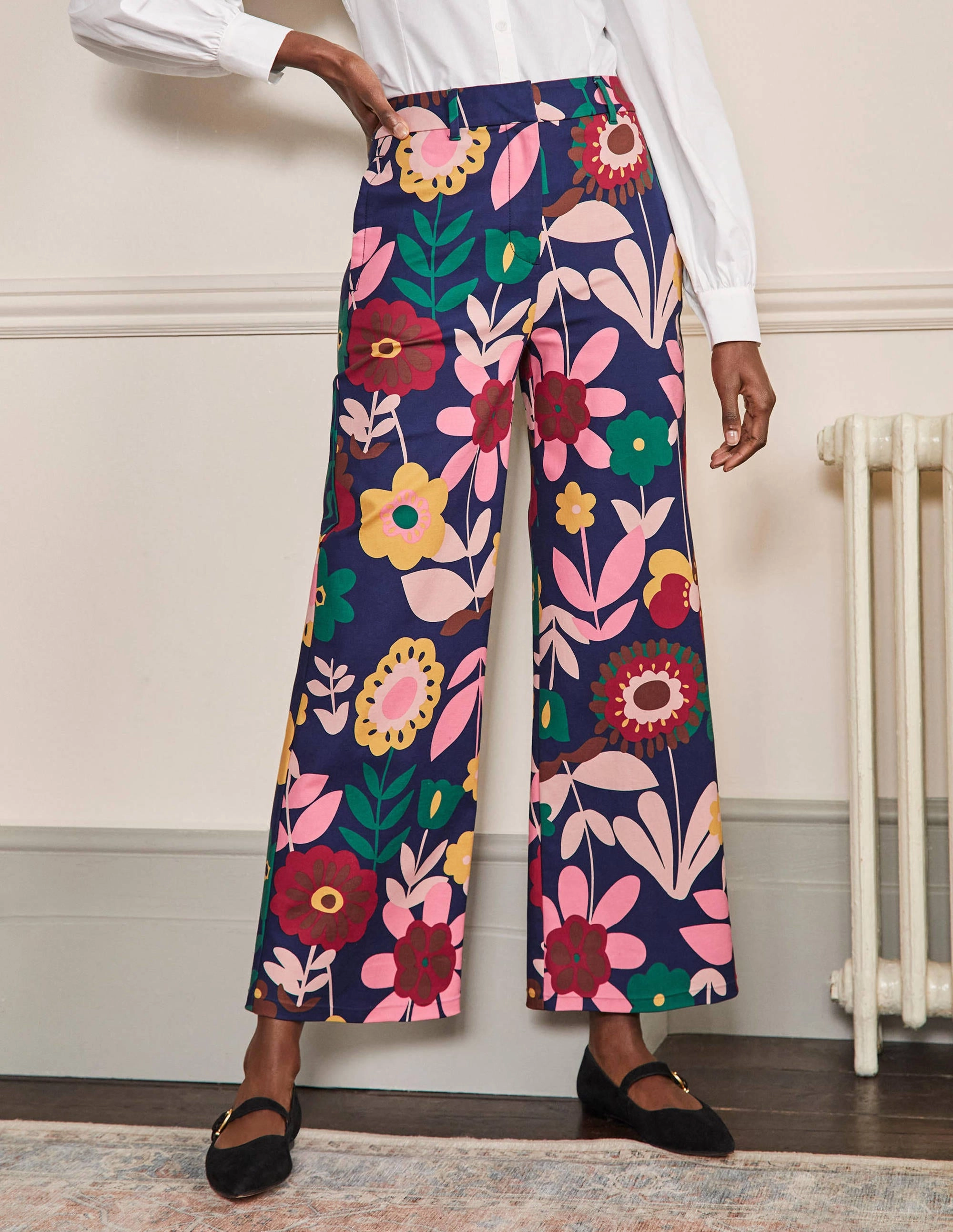 High Waisted Richmond Pants-French Navy, Flora Bloom