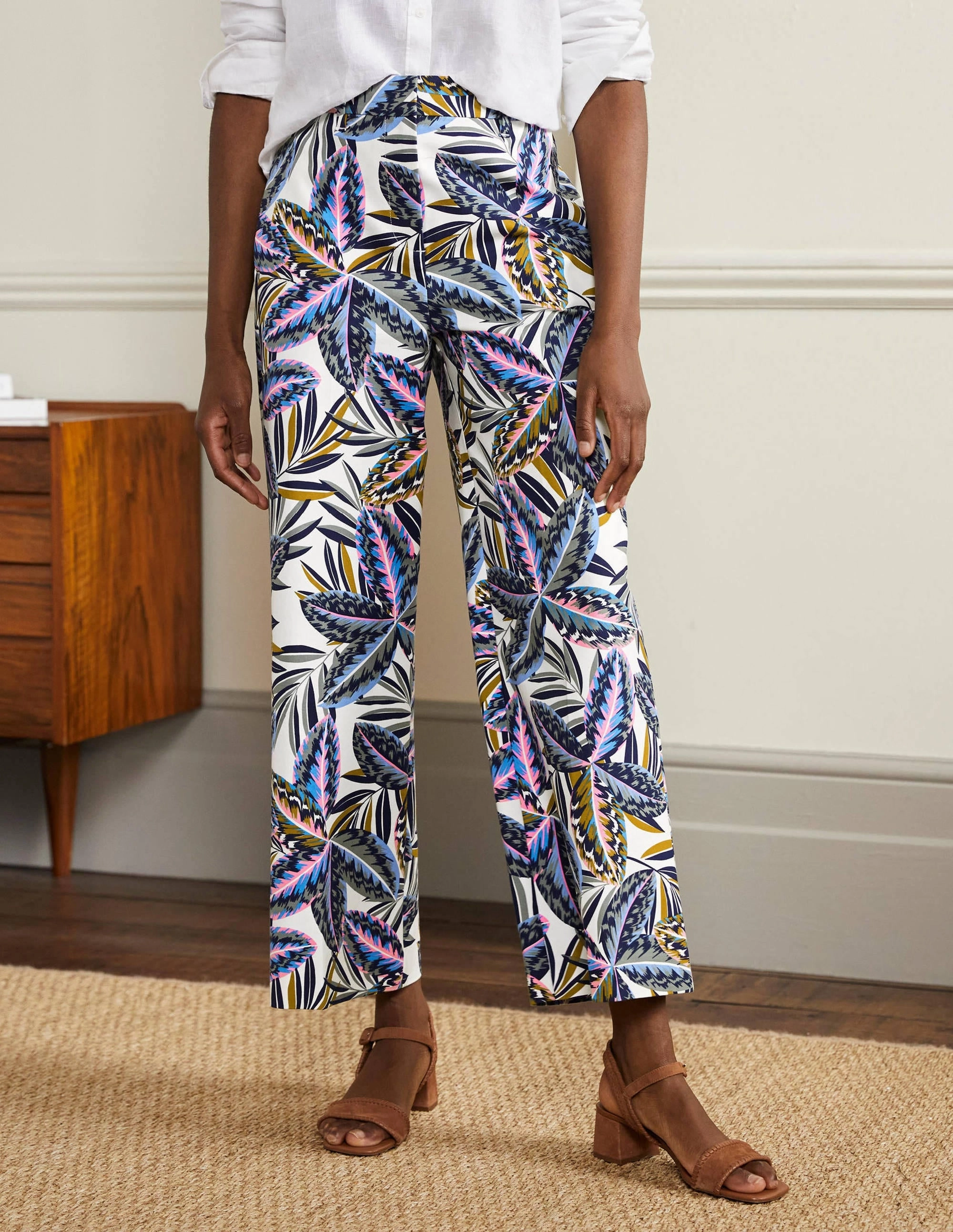 High Waisted Richmond Pants-Multi, Exotic Leaves