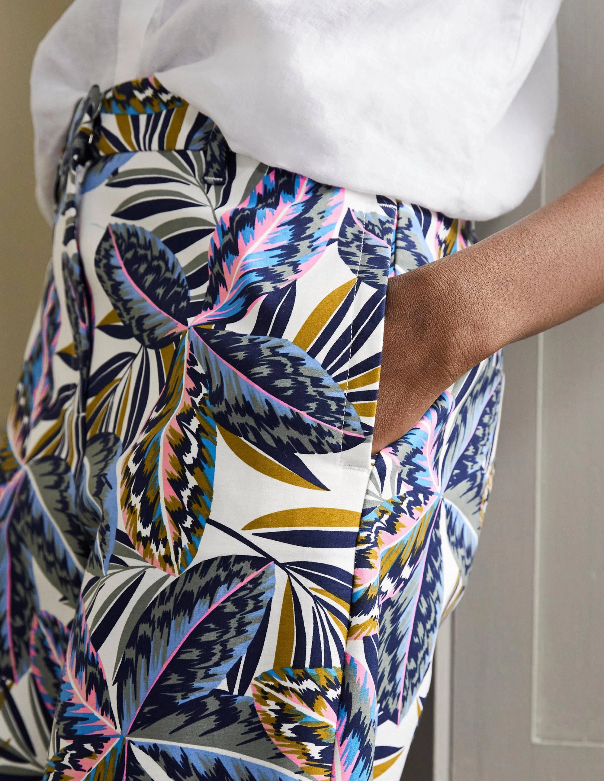 High Waisted Richmond Pants-Multi, Exotic Leaves