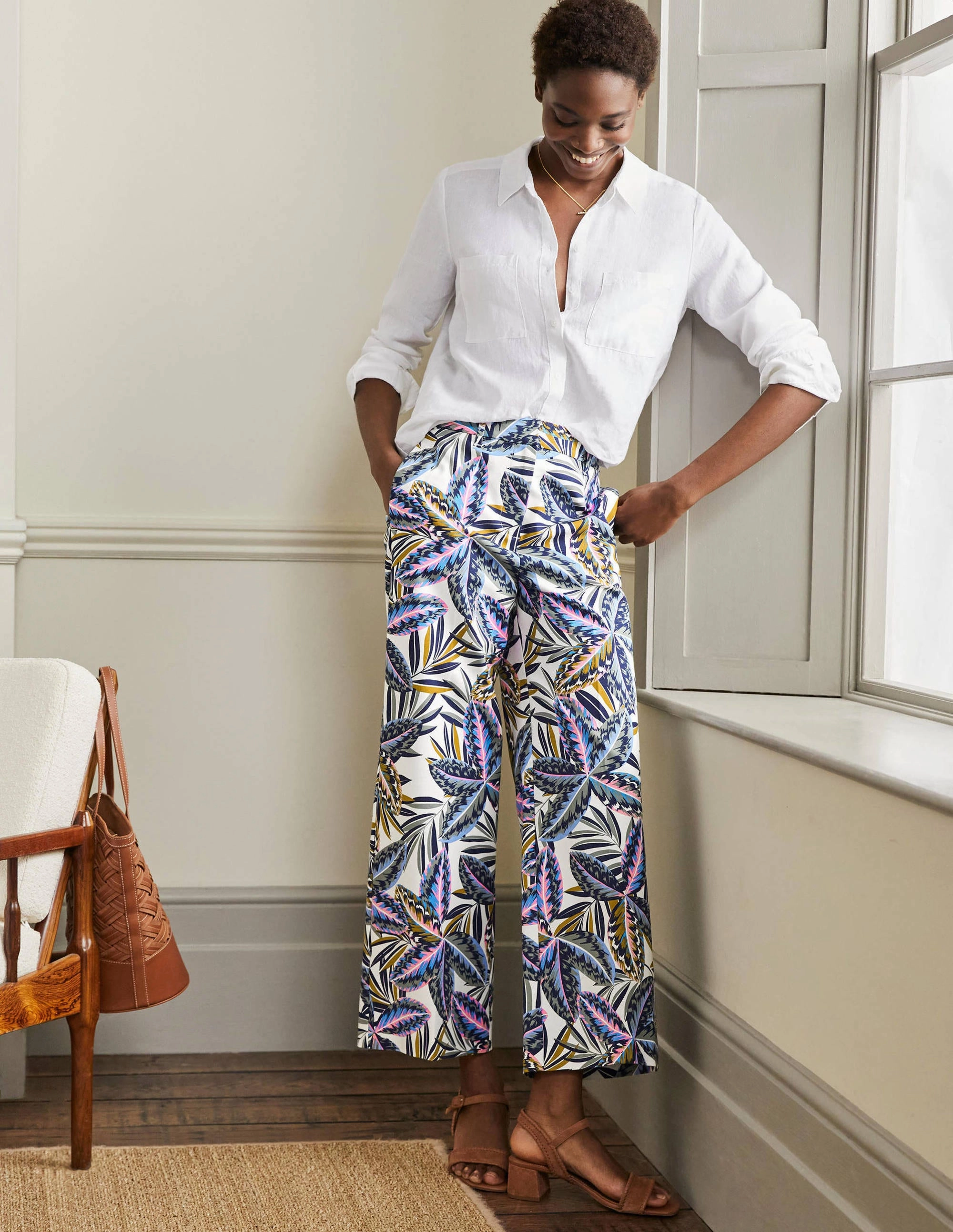 High Waisted Richmond Pants-Multi, Exotic Leaves