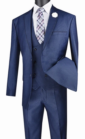 Imperial Collection: Navy 2 Piece Birdseye Pattern Single Breasted Modern Fit Suit