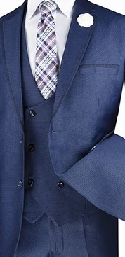 Imperial Collection: Navy 2 Piece Birdseye Pattern Single Breasted Modern Fit Suit