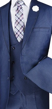 Imperial Collection: Navy 2 Piece Birdseye Pattern Single Breasted Modern Fit Suit