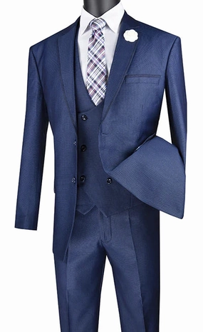 Imperial Collection: Navy 2 Piece Birdseye Pattern Single Breasted Modern Fit Suit