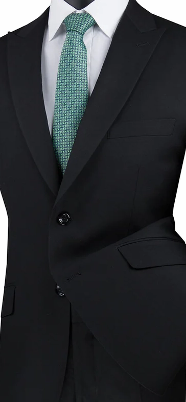 Iris Innovations Collection: Black 2 Piece Solid Color Single Breasted Modern Fit Suit
