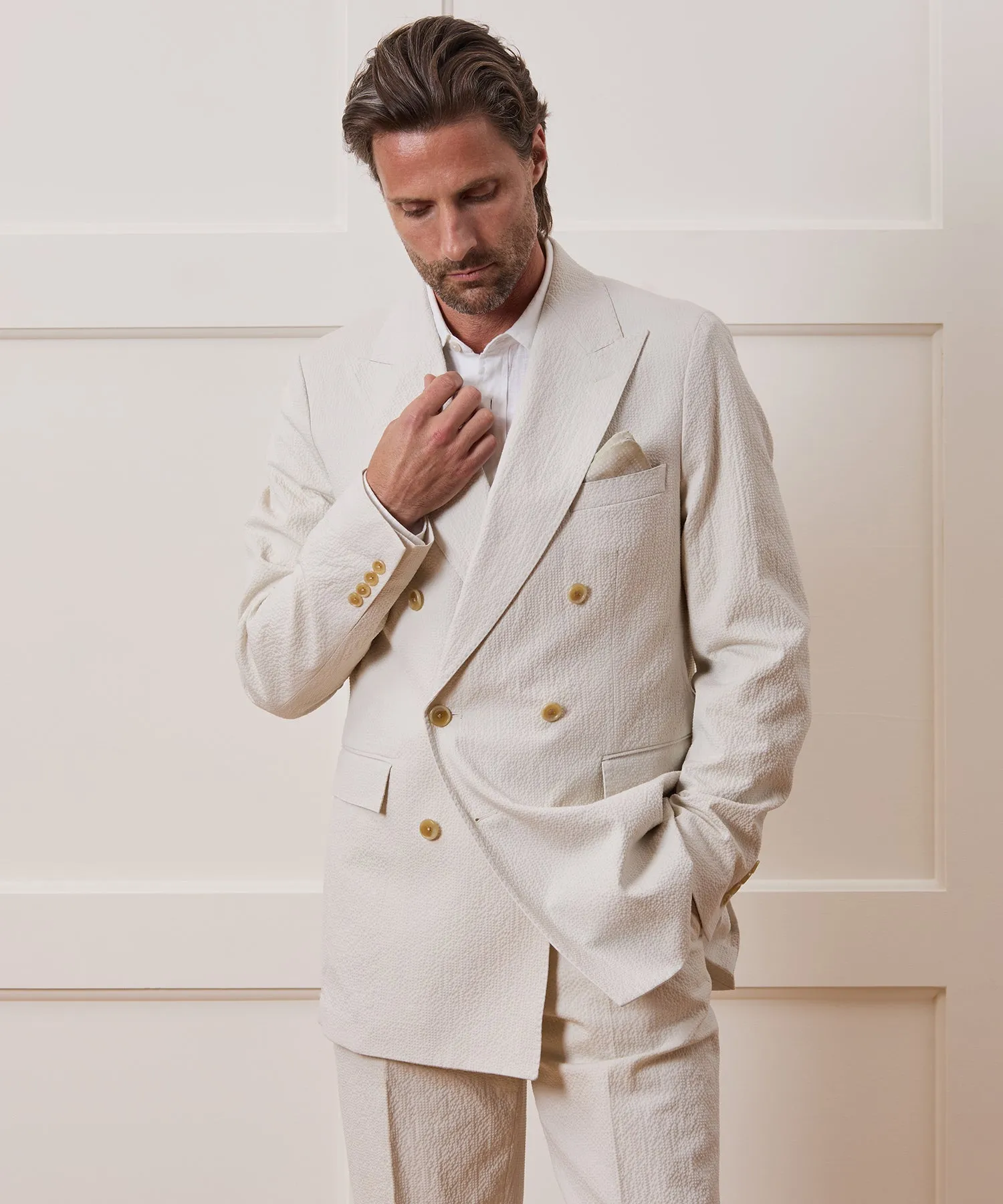 Italian Seersucker Double-Breasted Suit