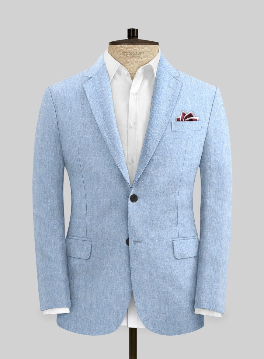 Italian Prato Blue Herringbone Linen Suit