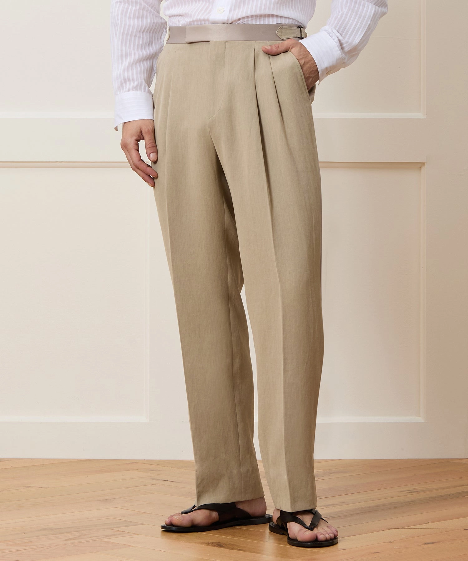 Italian Relaxed Sueded Linen Tuxedo Trouser