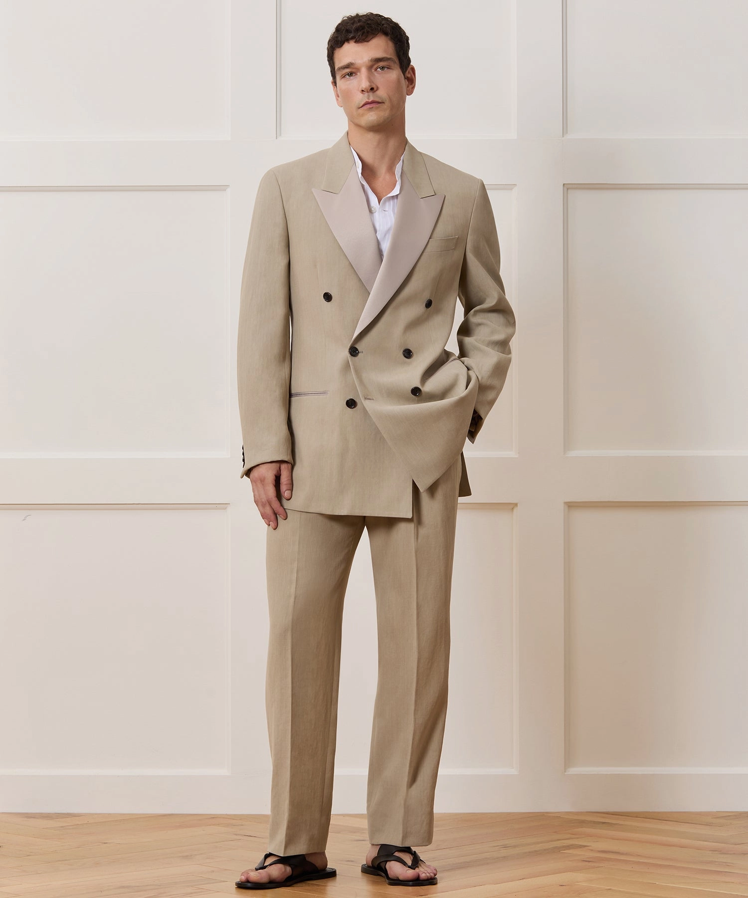 Italian Relaxed Sueded Linen Tuxedo Trouser