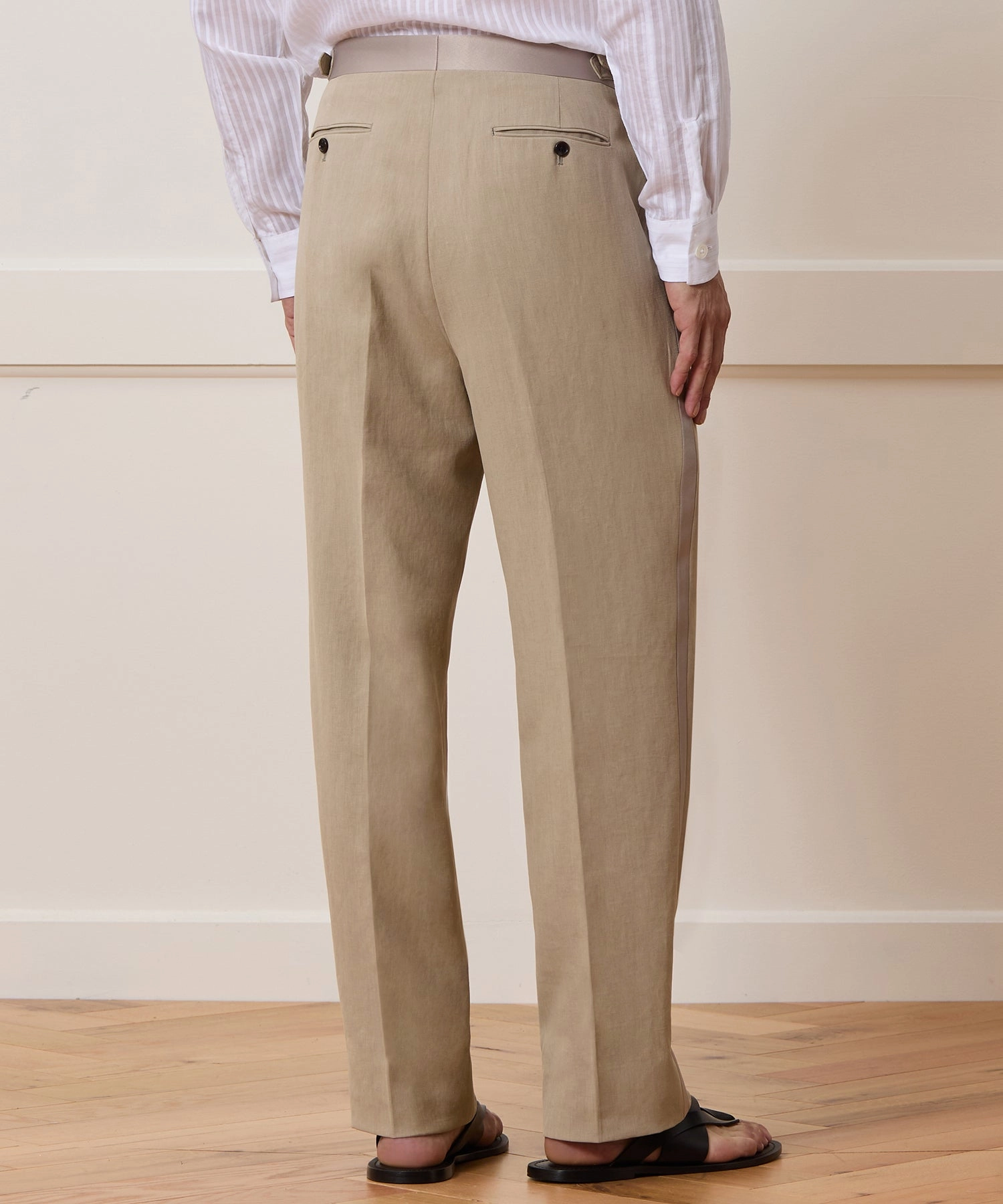 Italian Relaxed Sueded Linen Tuxedo Trouser