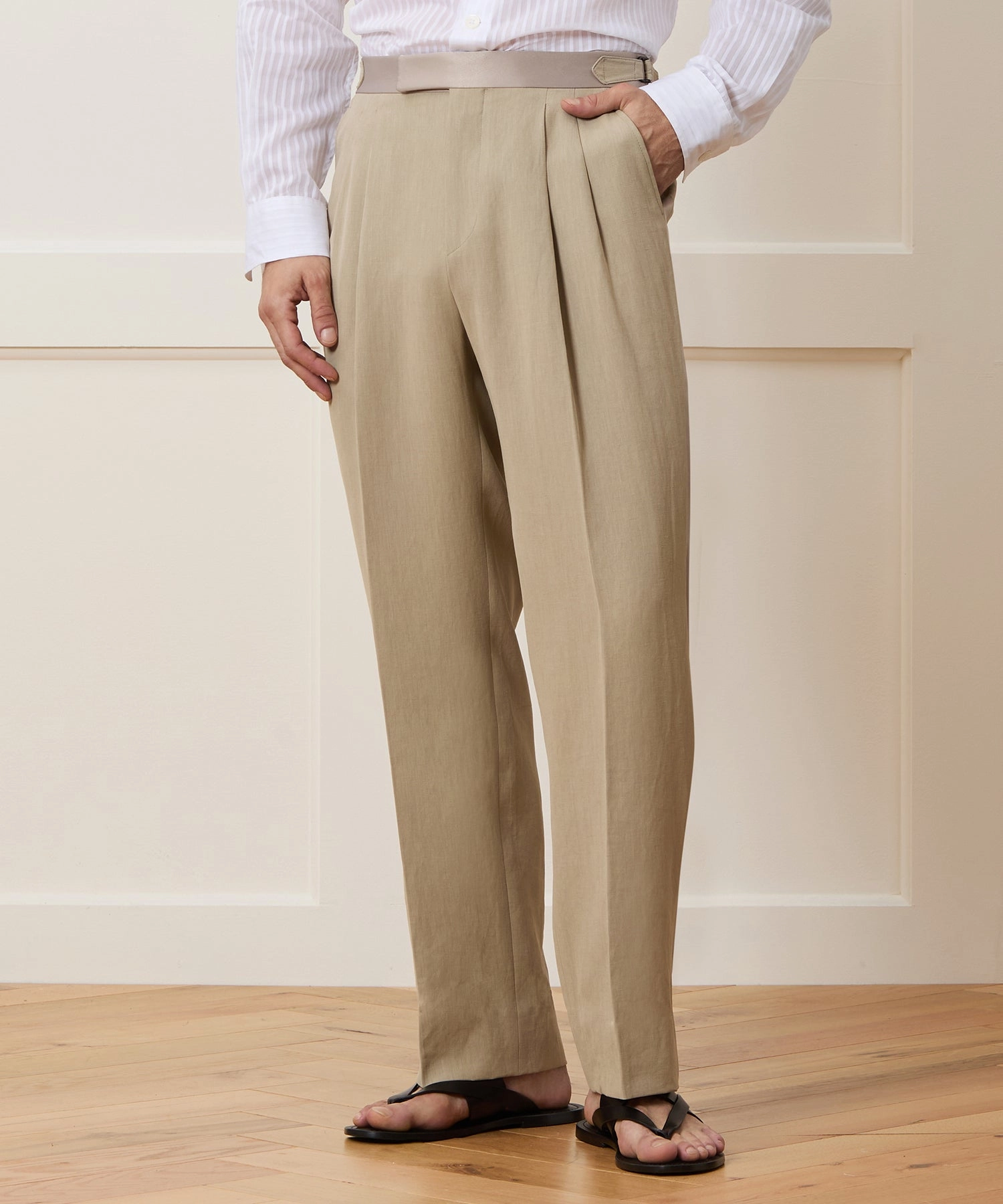Italian Relaxed Sueded Linen Tuxedo Trouser