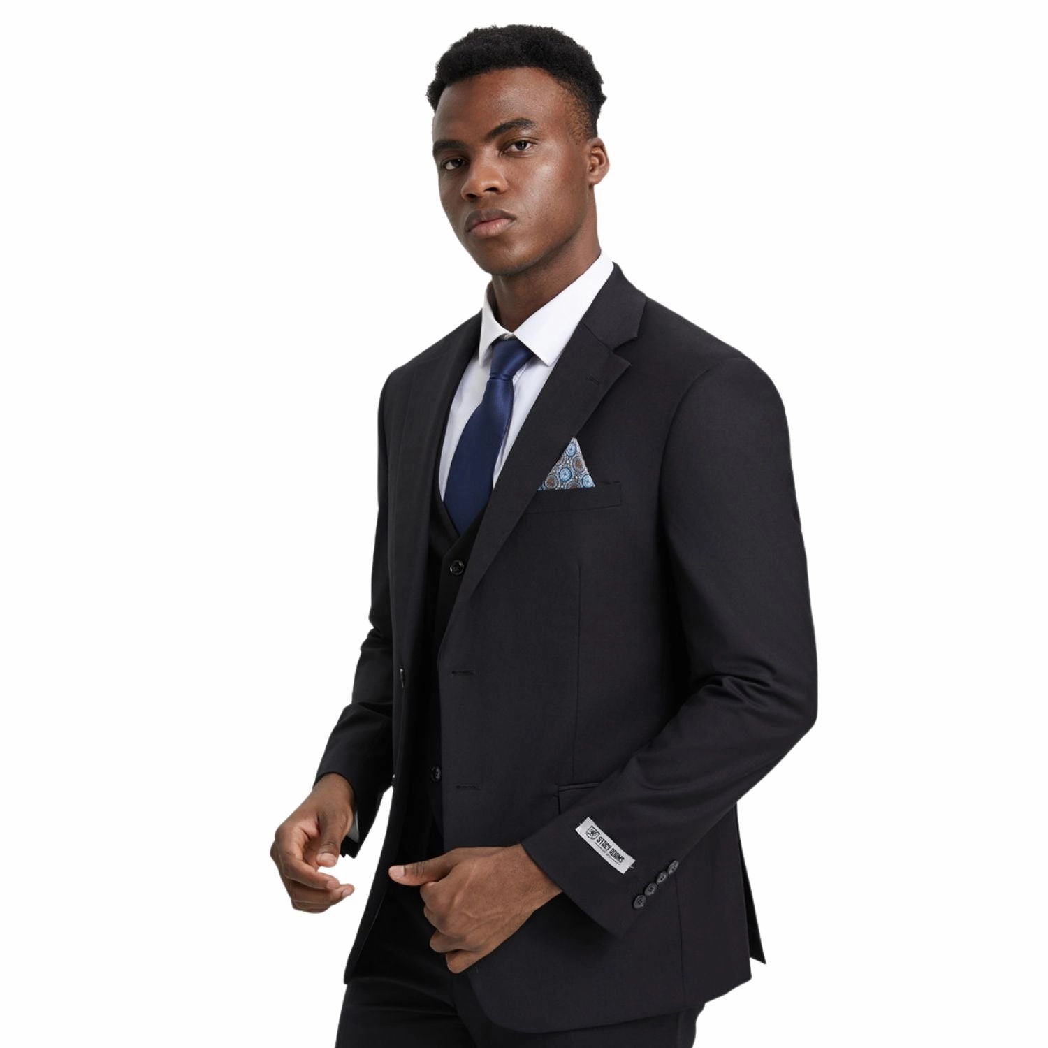 Kepler Collection: Stacy Adams Black Solid 3-Piece Suit