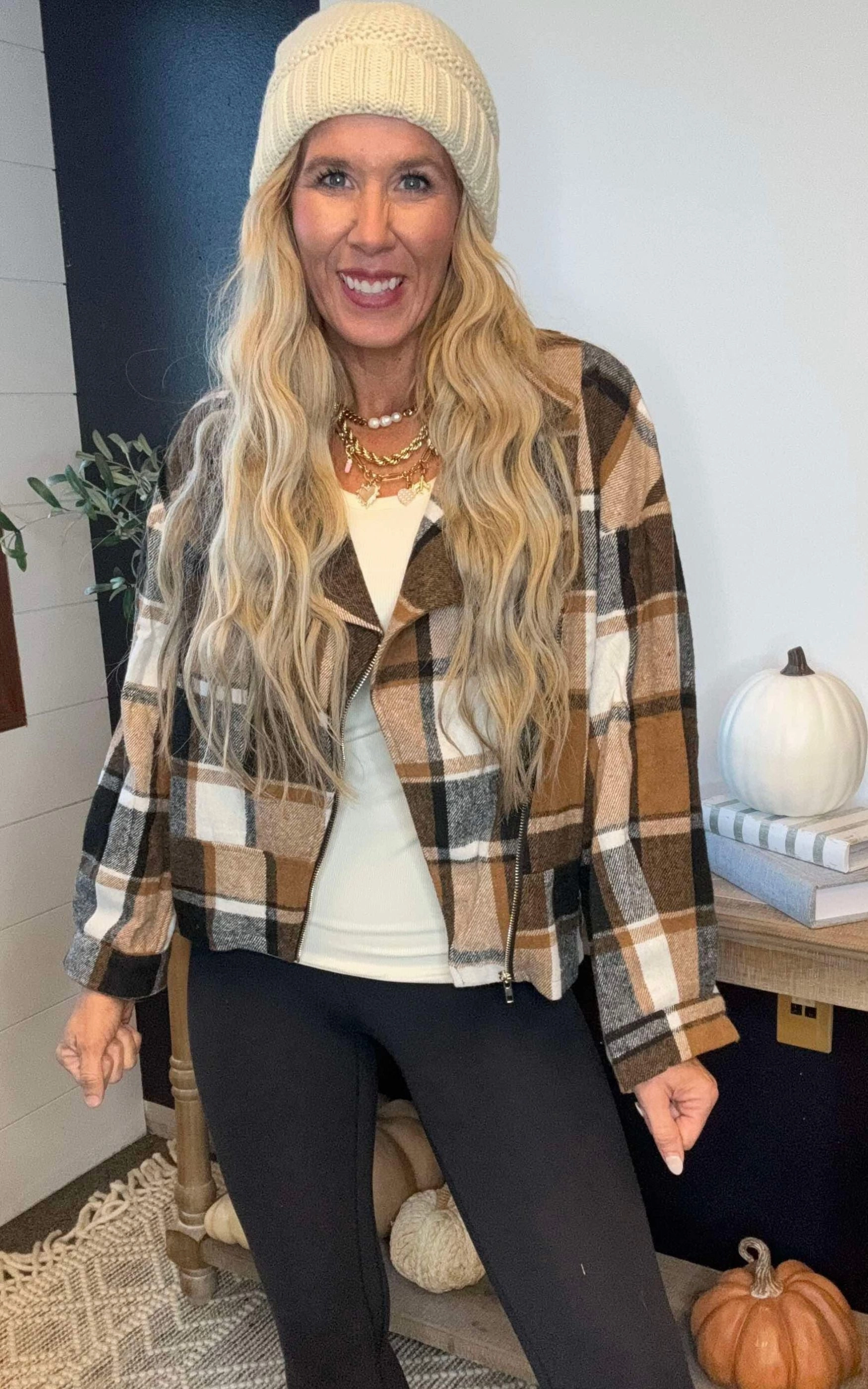 Khaki Plaid Short Jacket Coat - Final Sale