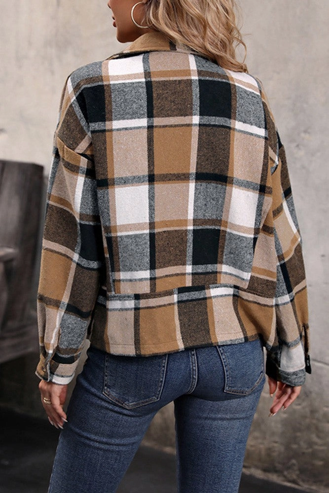 Khaki Plaid Short Jacket Coat - Final Sale