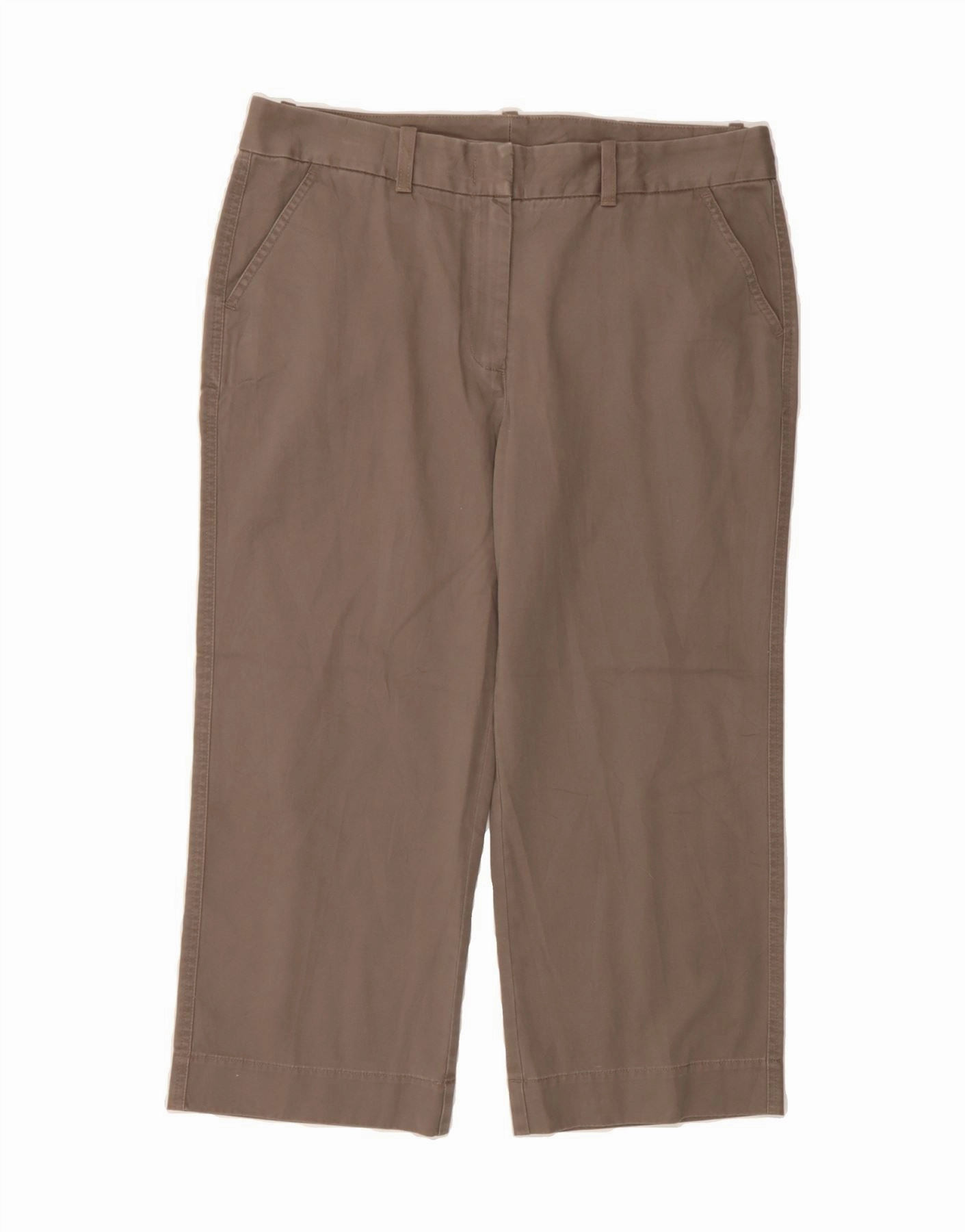 L.L.BEAN Womens Straight Cropped Trousers US 14 XL W36 L23 Brown Cotton