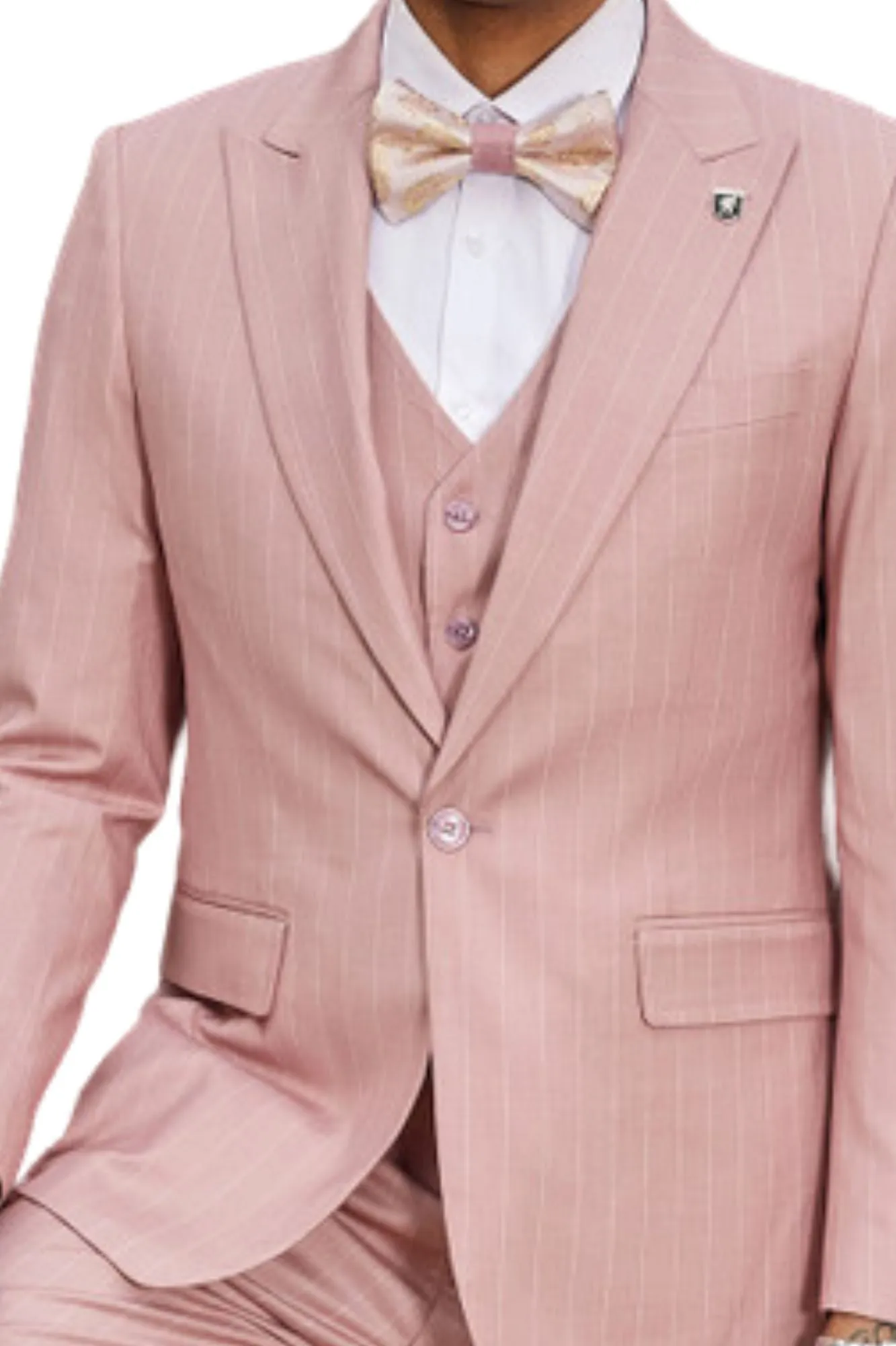 Lavellaby Collection: 3 Piece Men's Pinstripe Hybrid Fit Suit In Pink
