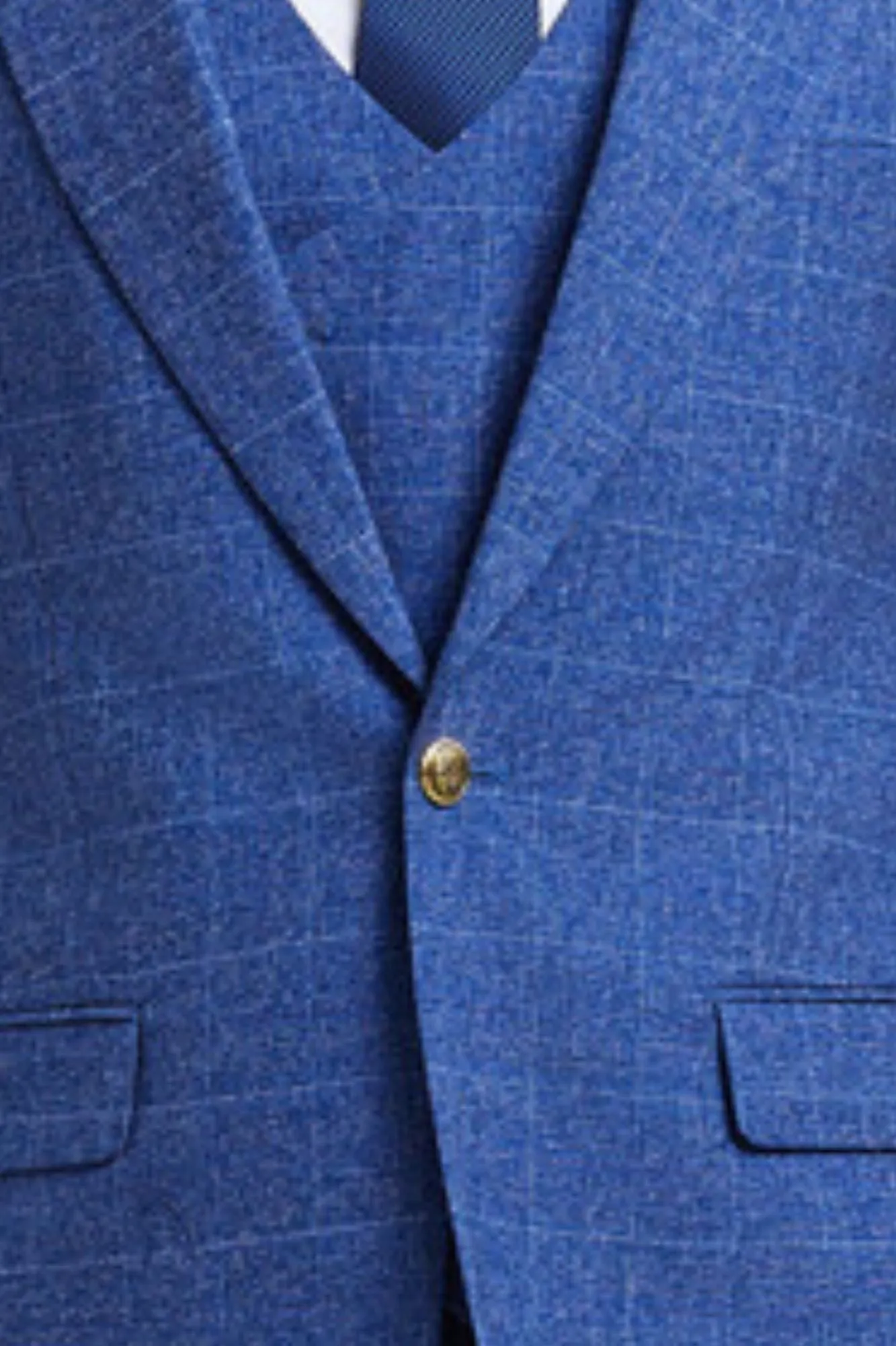 LavishLoom Collection: Men's Windowpane 3-Piece Hybrid Fit Suit In Blue